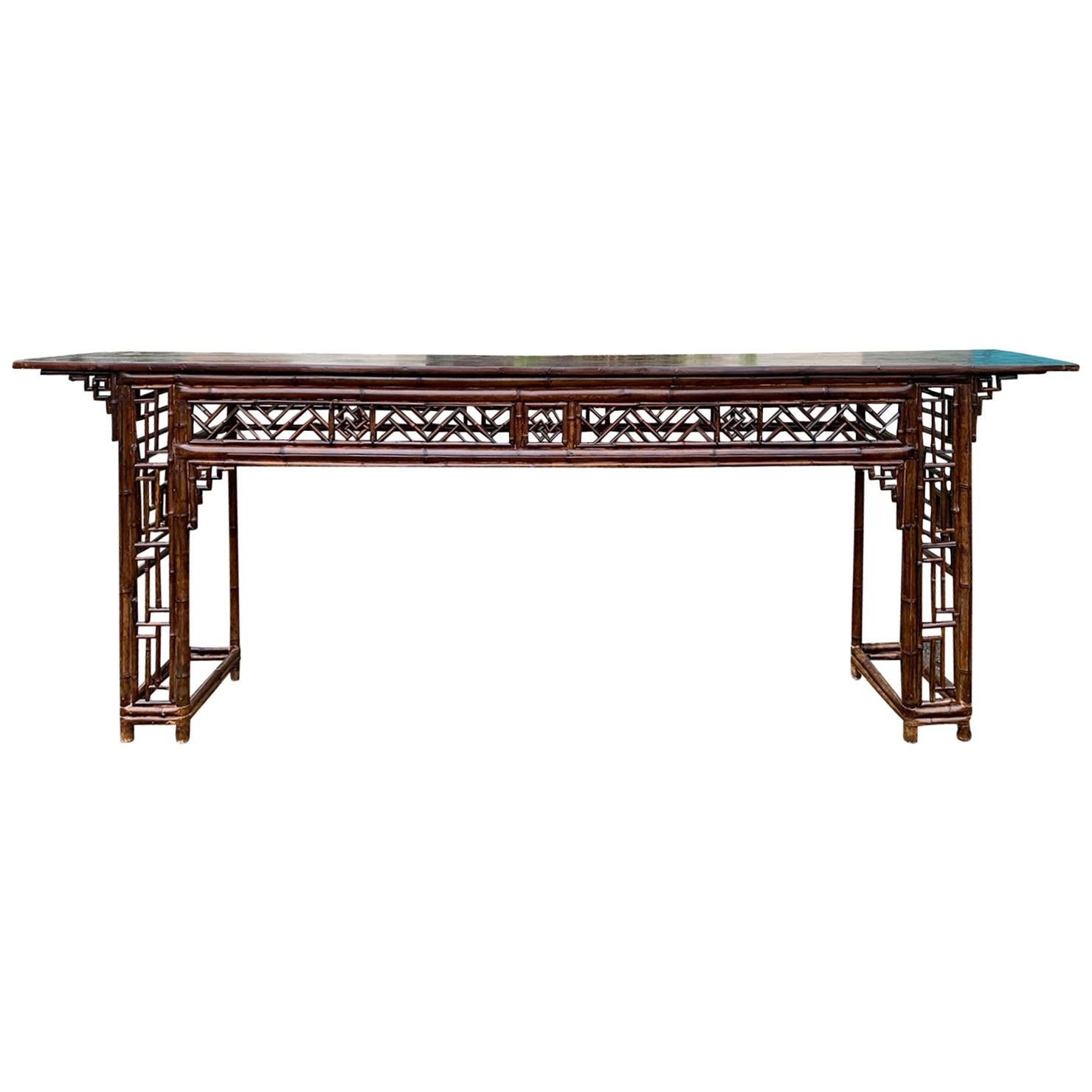Late 19th Century circa 1880 Chinese Bamboo Altar Table / Long Console