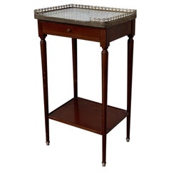 Antique Late 19th Century circa 1890 French Walnut Marble Top Bouillote NIghtstand