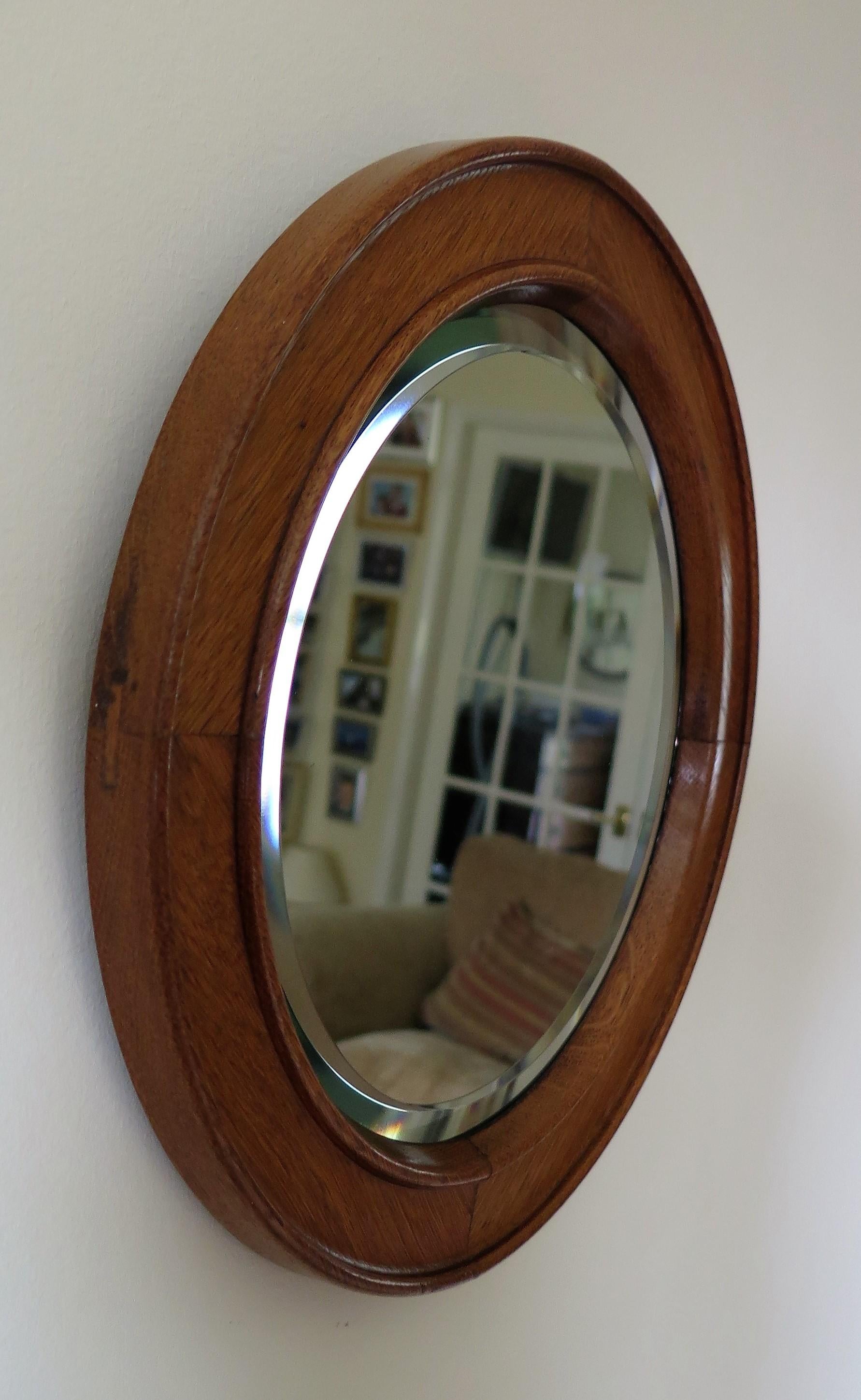 19th Century 19th C. Arts & Crafts Circular Wall Mirror Golden Oak Jointed Frame Bevel Glass