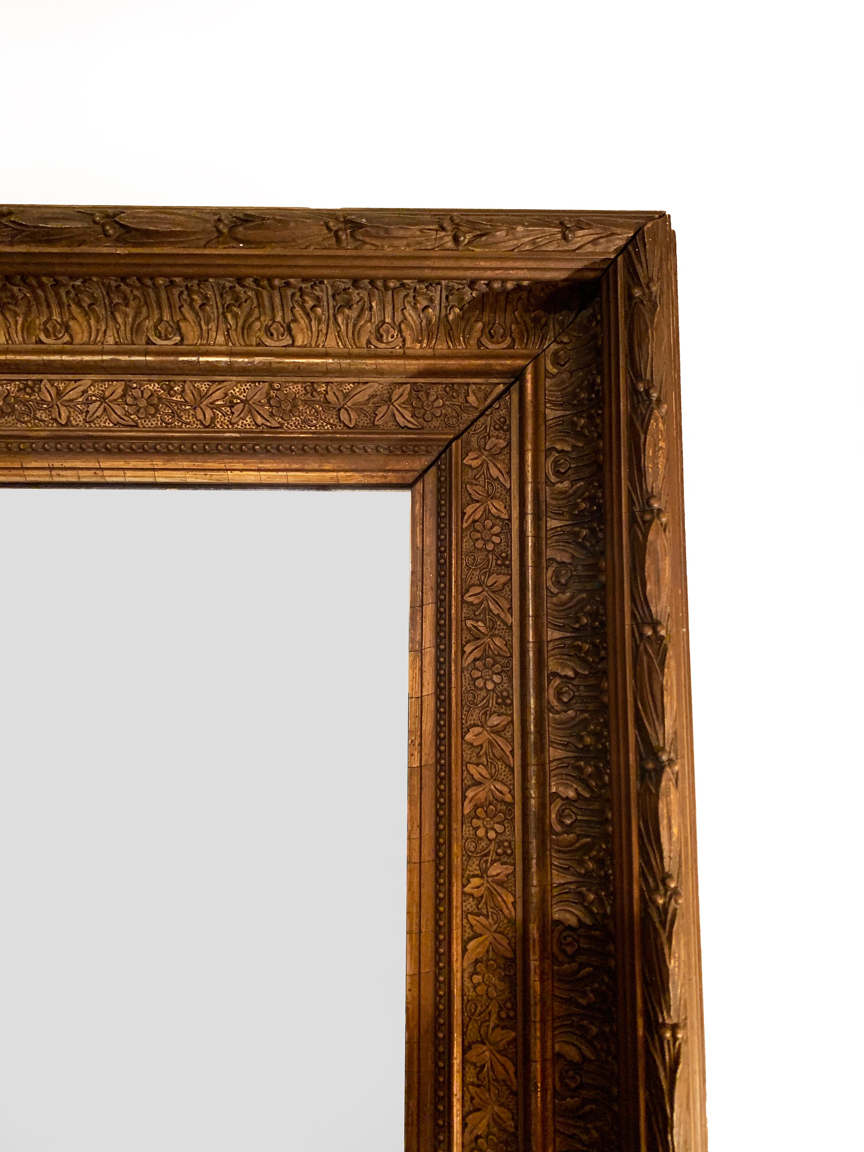 English Late 19th Century Classical Beaux Arts Giltwood and Gesso Mirror