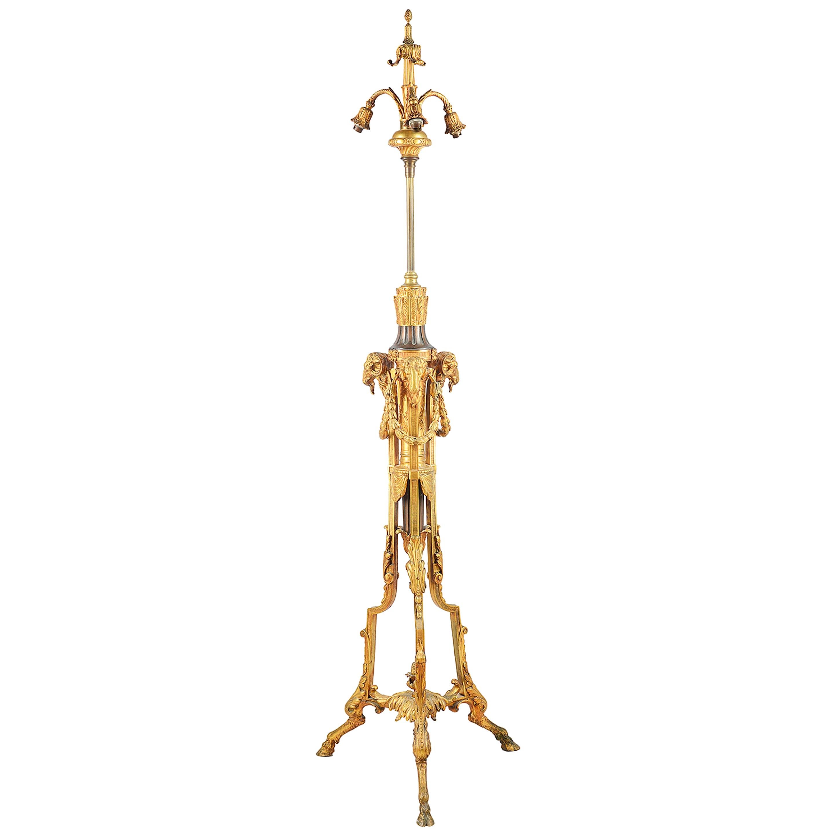 Lampe standard classique en bronze doré de la fin du XIXe siècle
