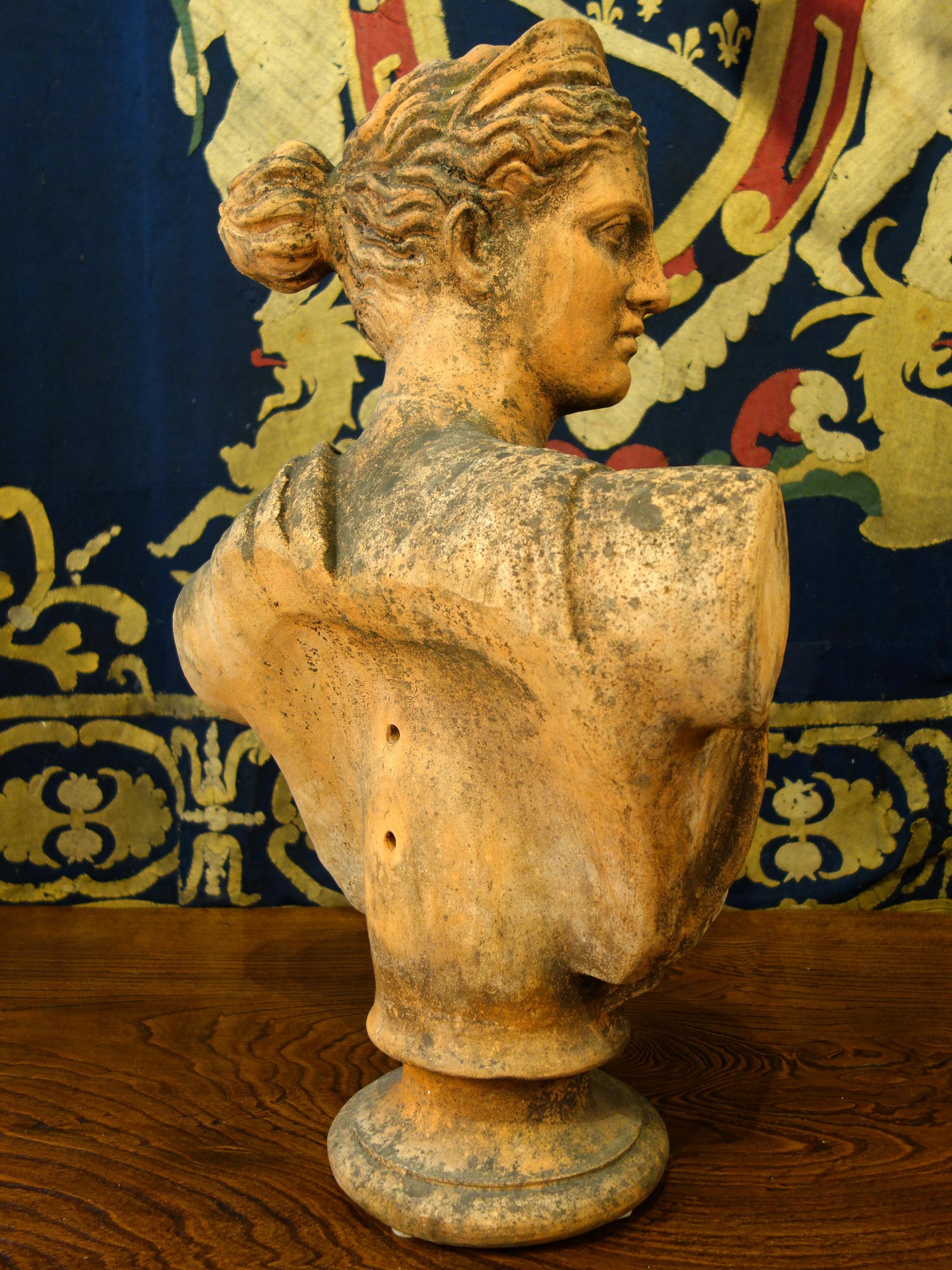 Late 19th Century Classical Roman Style Old Impruneta Terracotta Bust of Diana 5