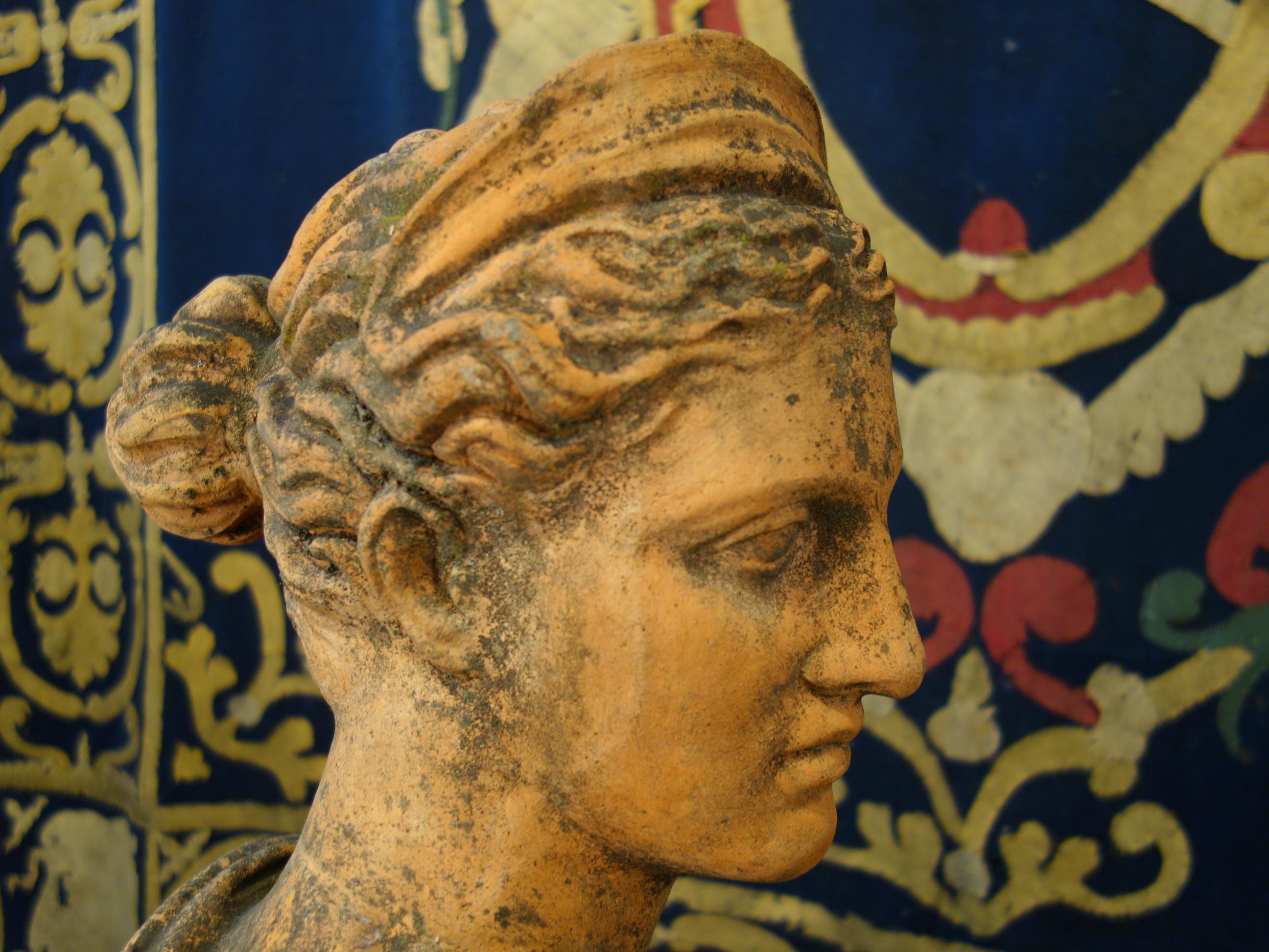 Late 19th Century Classical Roman Style Old Impruneta Terracotta Bust of Diana 7