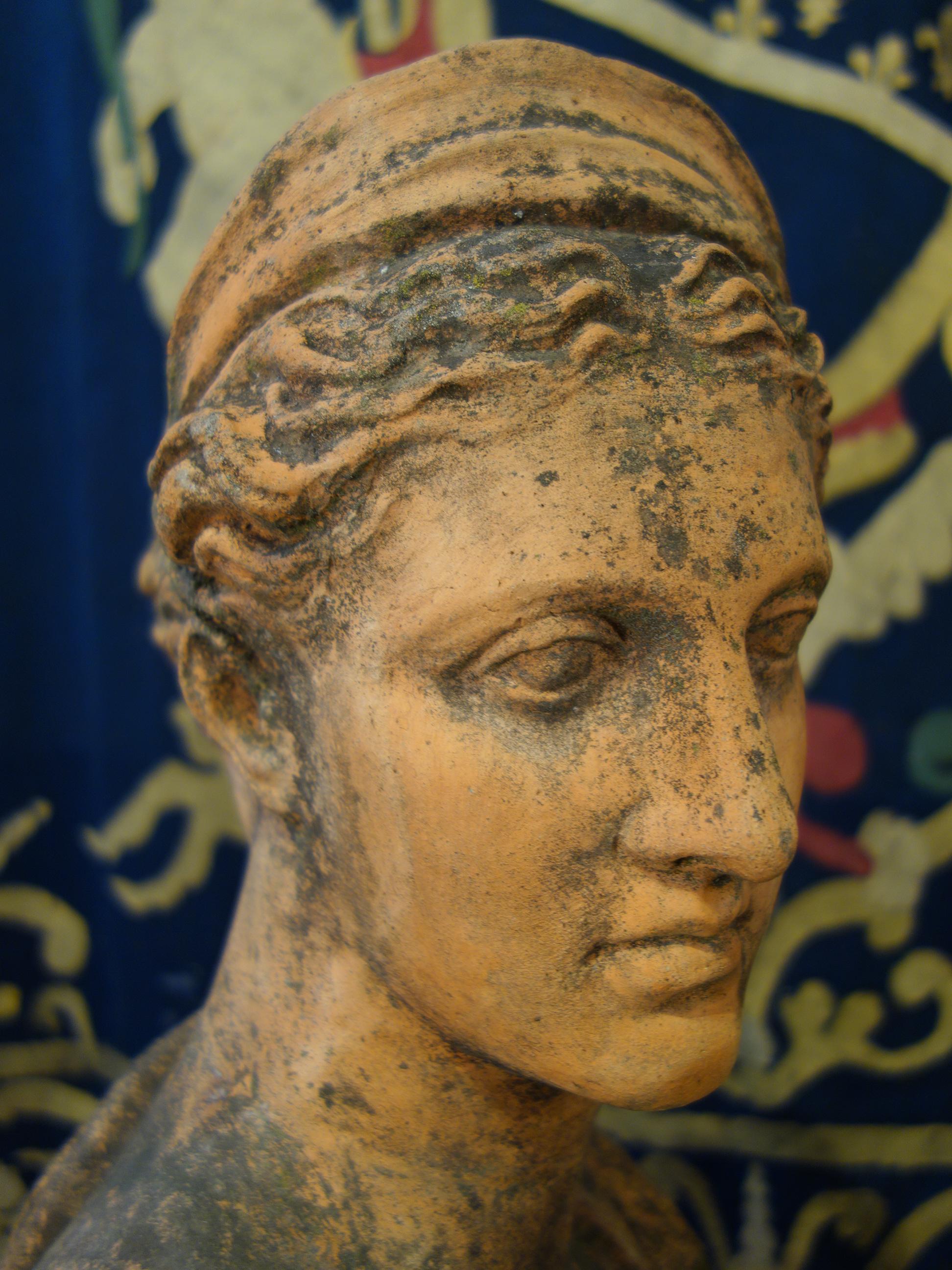 Late 19th Century Classical Roman Style Old Impruneta Terracotta Bust of Diana 9