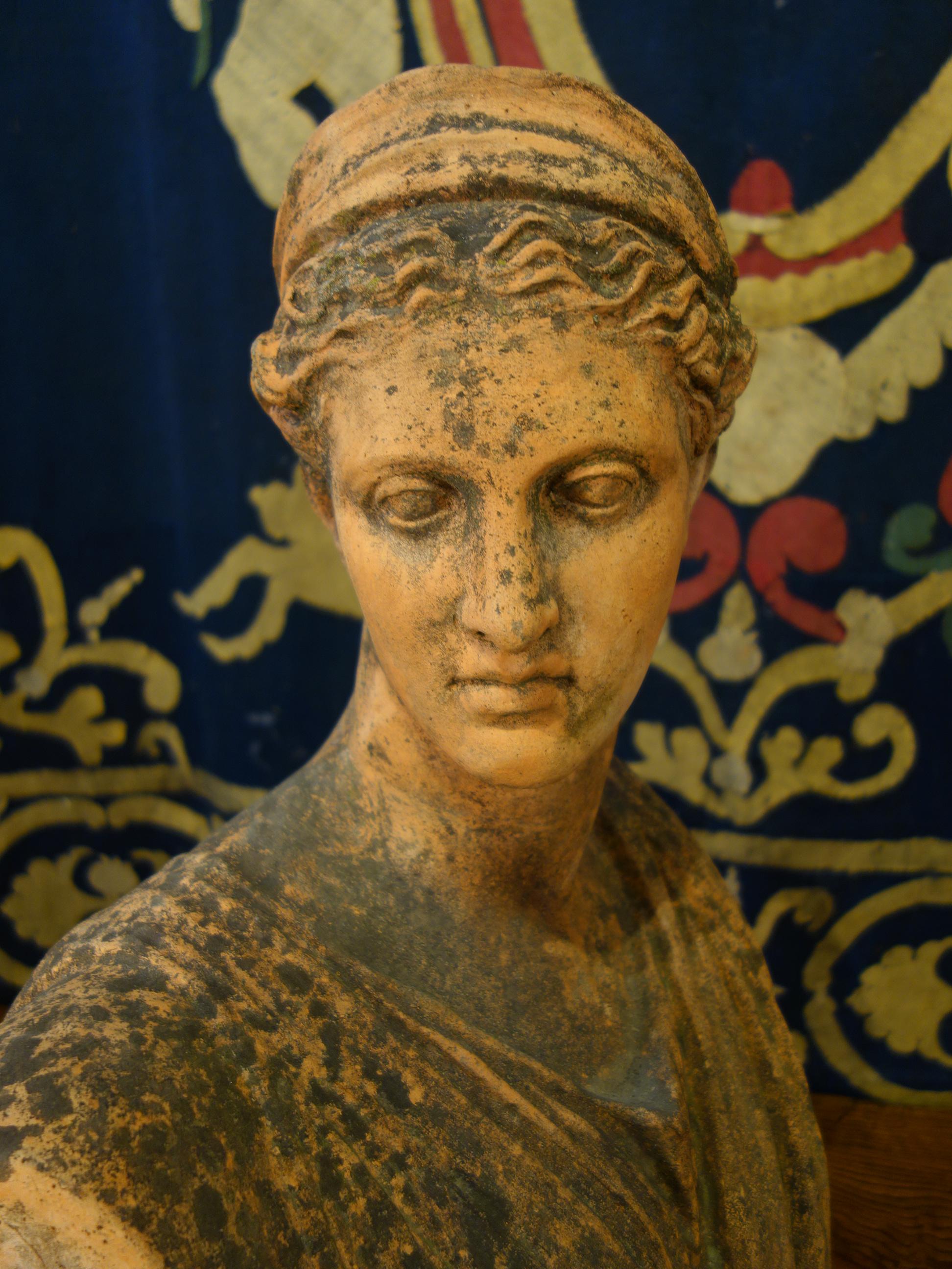 Late 19th Century Classical Roman Style Old Impruneta Terracotta Bust of Diana 11