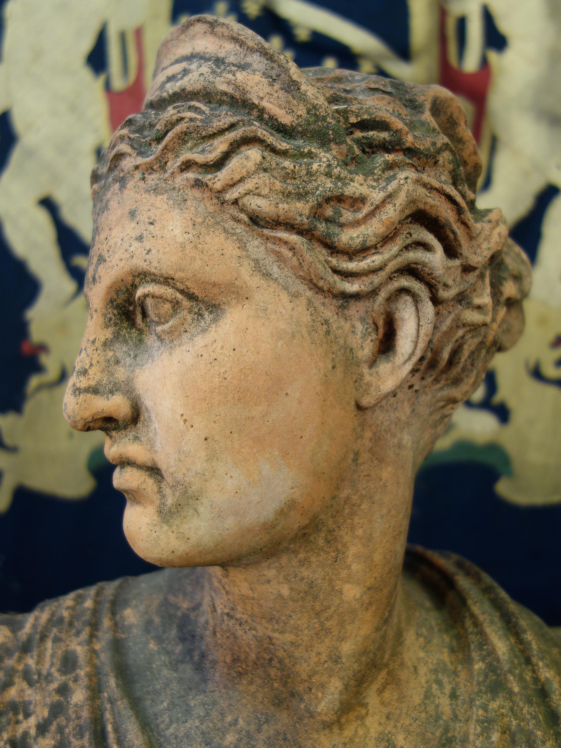 Late 19th Century Classical Roman Style Old Impruneta Terracotta Bust of Diana In Good Condition In Encinitas, CA
