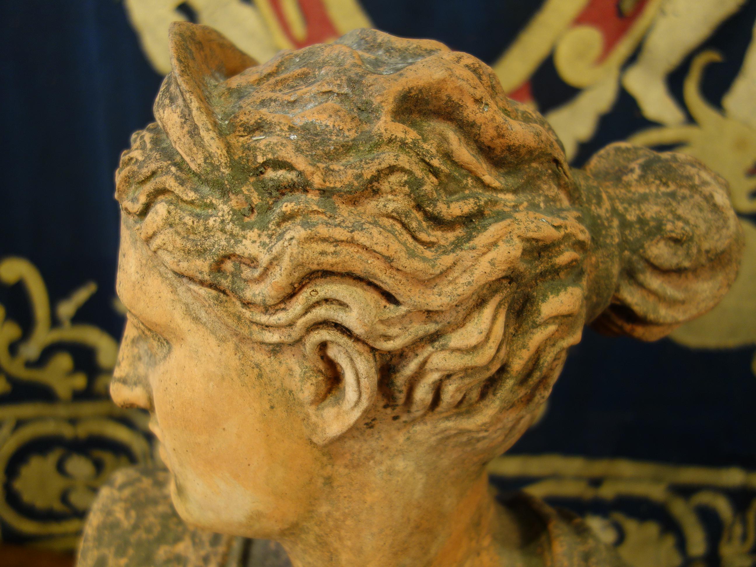 Late 19th Century Classical Roman Style Old Impruneta Terracotta Bust of Diana 1