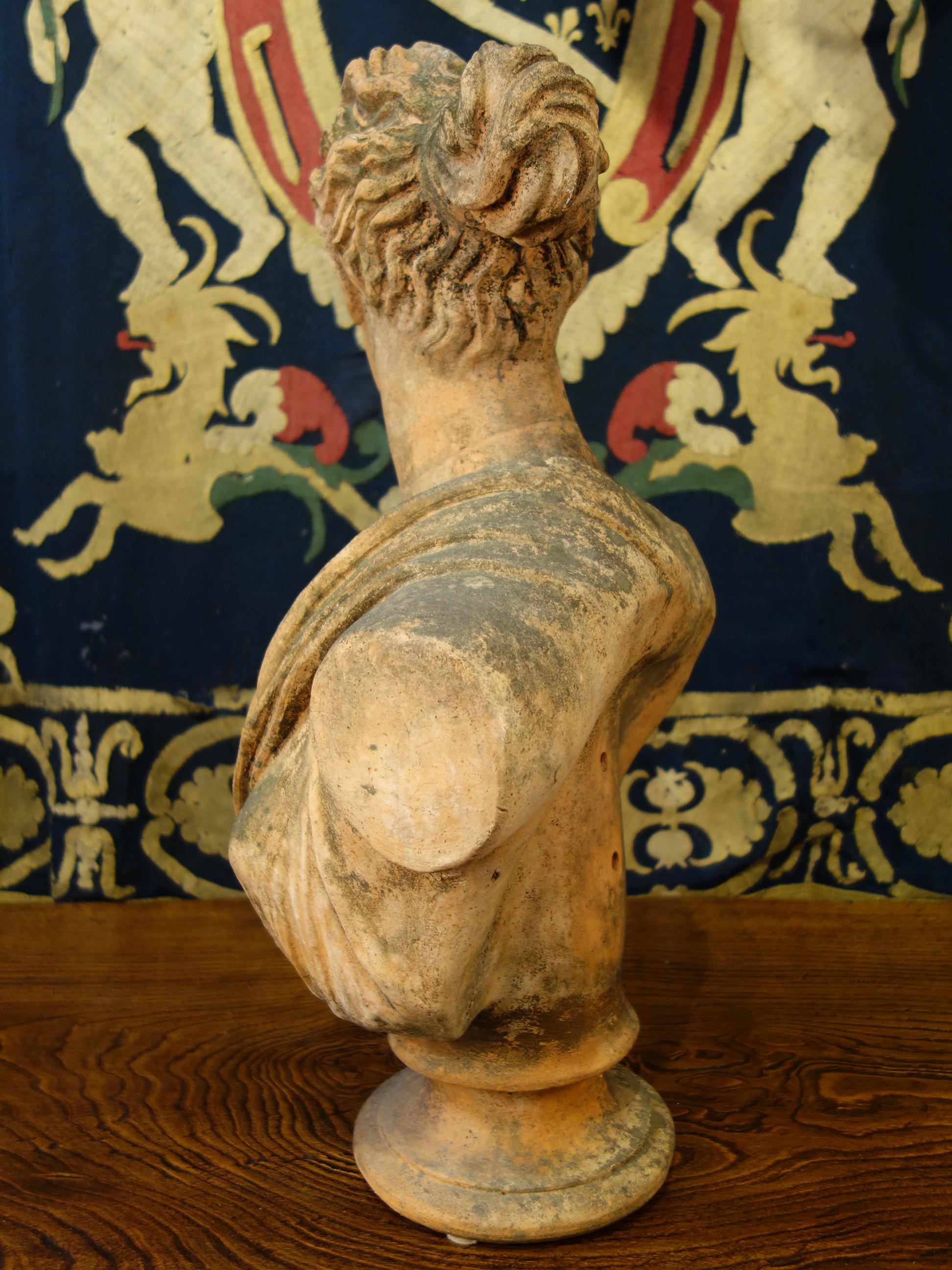 Late 19th Century Classical Roman Style Old Impruneta Terracotta Bust of Diana 3