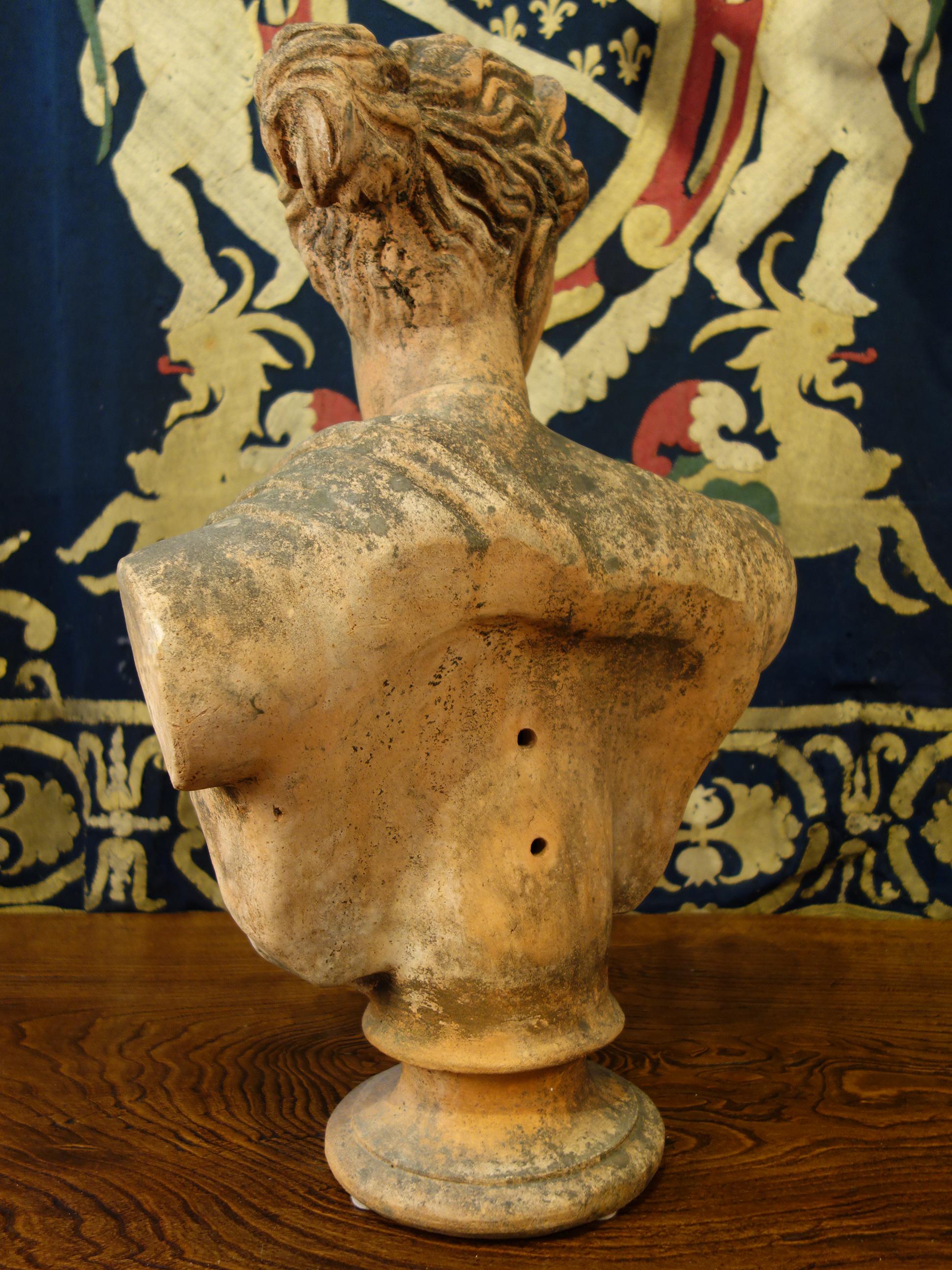 Late 19th Century Classical Roman Style Old Impruneta Terracotta Bust of Diana 4