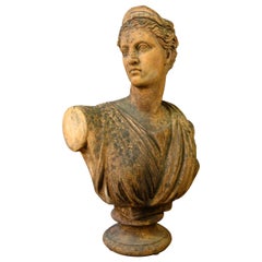 Late 19th Century Classical Roman Style Old Impruneta Terracotta Bust of Diana