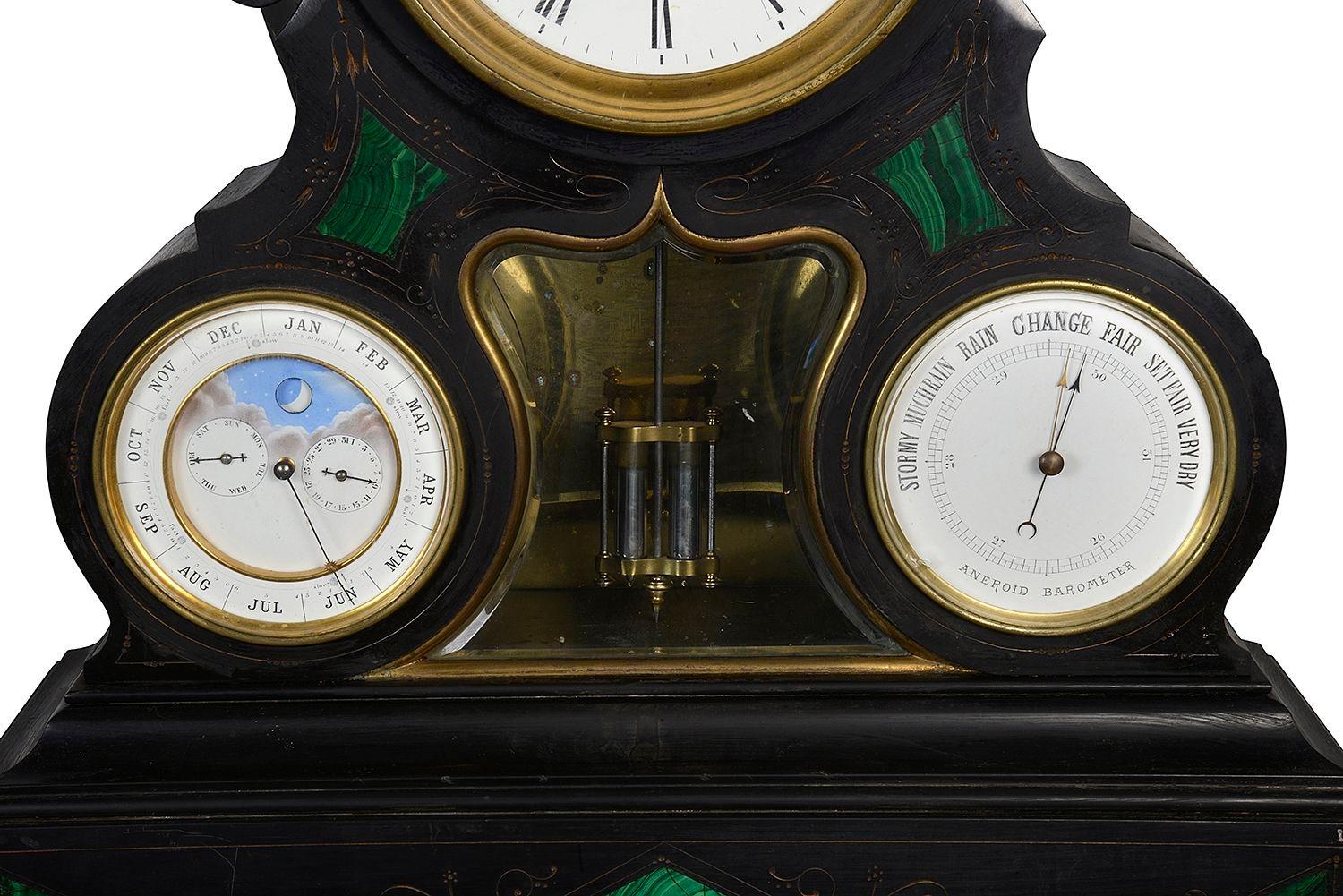 French Late 19th Century Clock, barometer and calendar with moon phase. For Sale