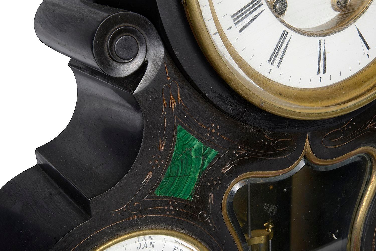 Uhr, Barometer und Kalender mit Mondphase aus dem späten 19. Jahrhundert. im Zustand „Gut“ im Angebot in Brighton, Sussex