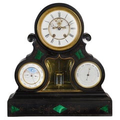 Antique Late 19th Century Clock, barometer and calendar with moon phase.