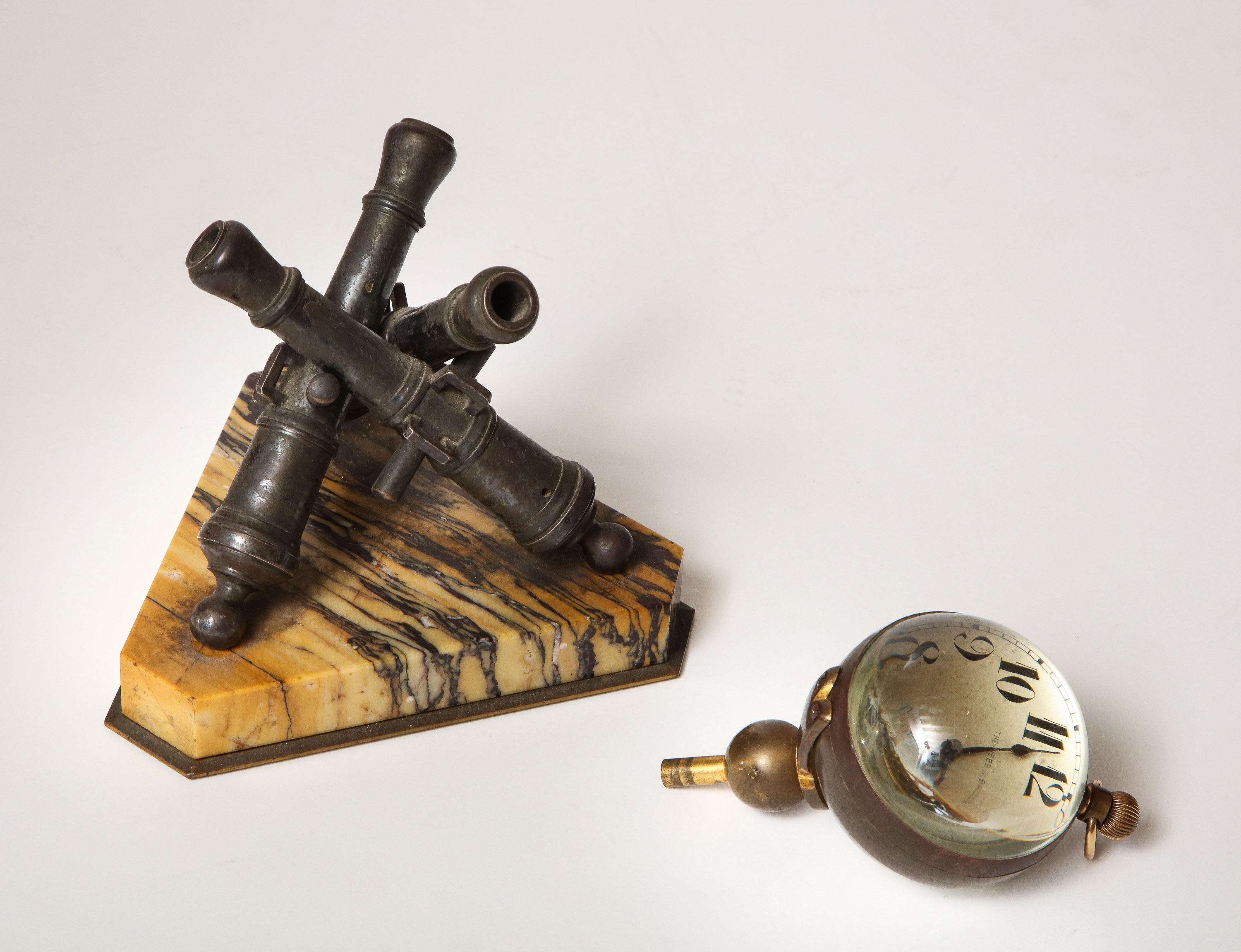 Late 19th Century Clock by W.C. Ball, Mounted on Bronze Cannons with Marble Base For Sale 11