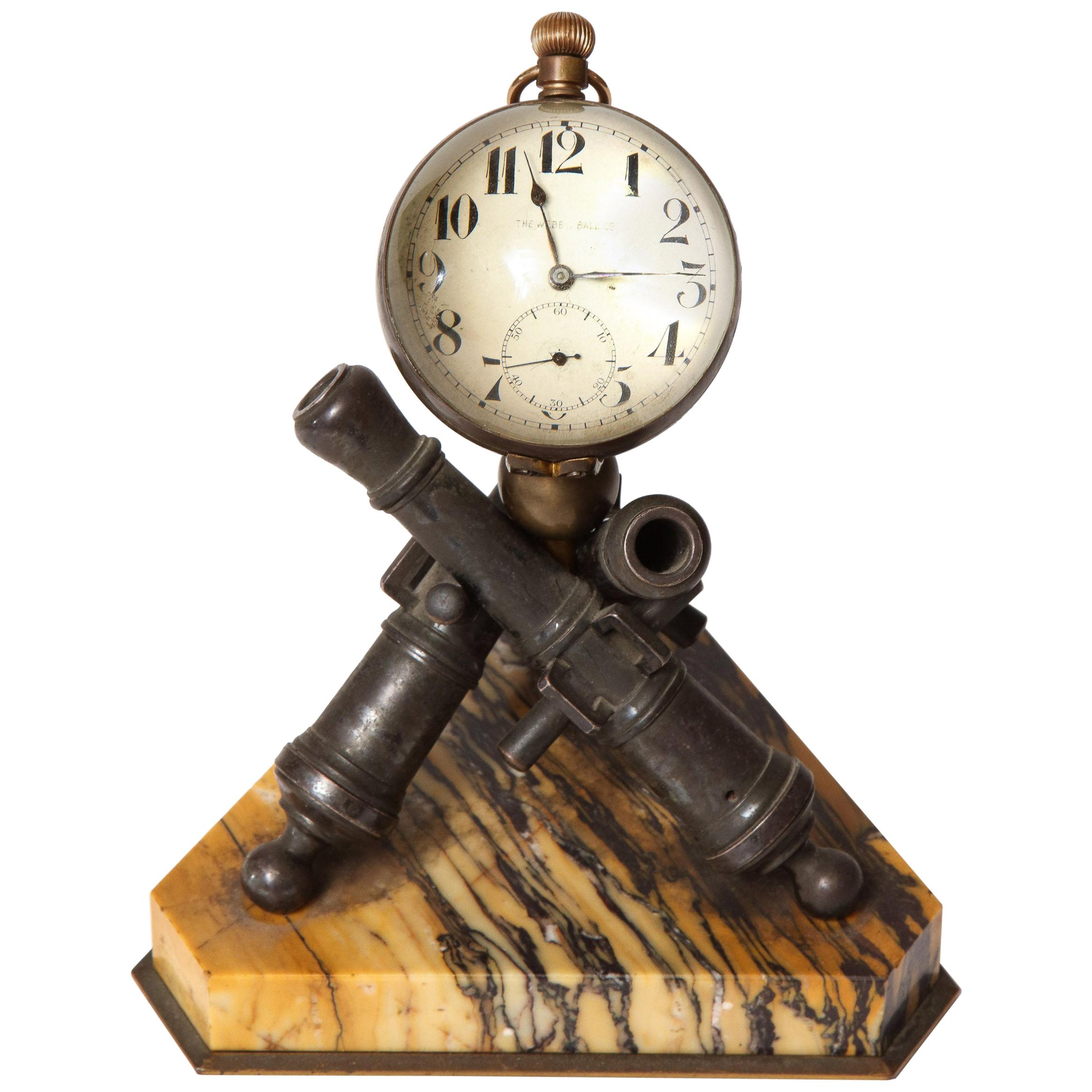 Late 19th Century Clock by W.C. Ball, Mounted on Bronze Cannons with Marble Base For Sale