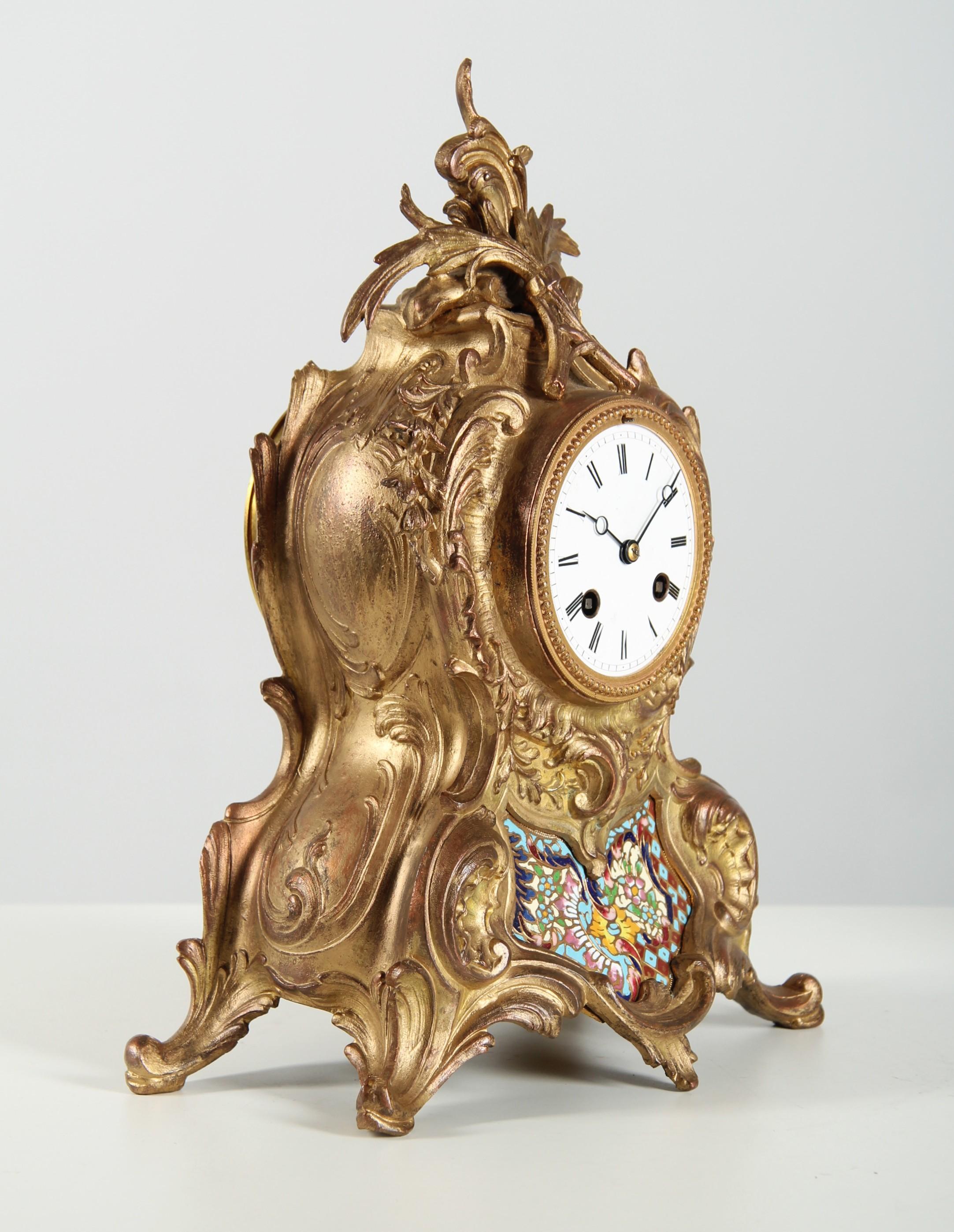 Bronze Late 19th Century Cloisonne Mantel Clock, circa 1870-1890 For Sale