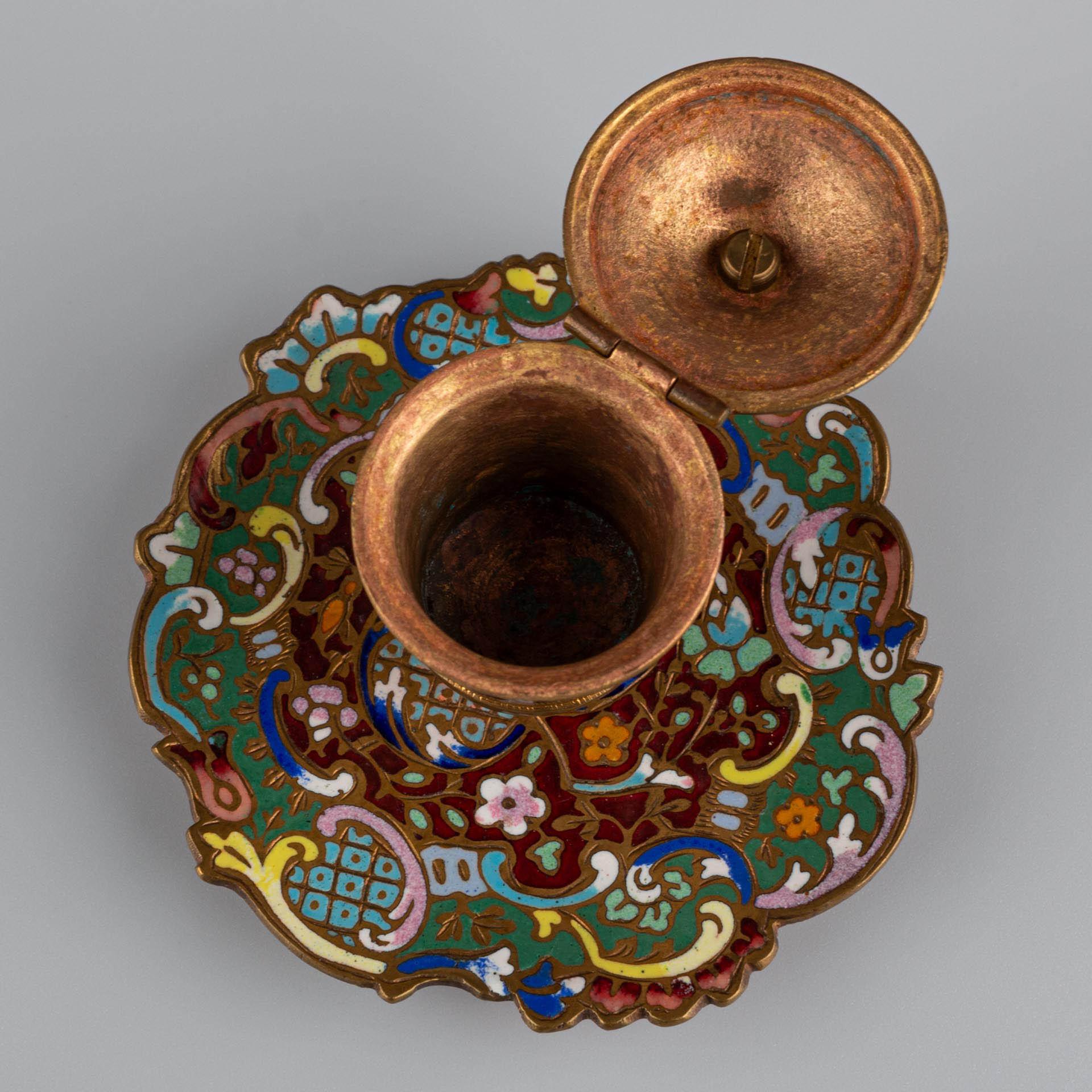 Cloissoné-Enamel-Tintenfass, Frankreich, Ende 19. Jahrhundert, ca. 1870-1890 im Angebot 4