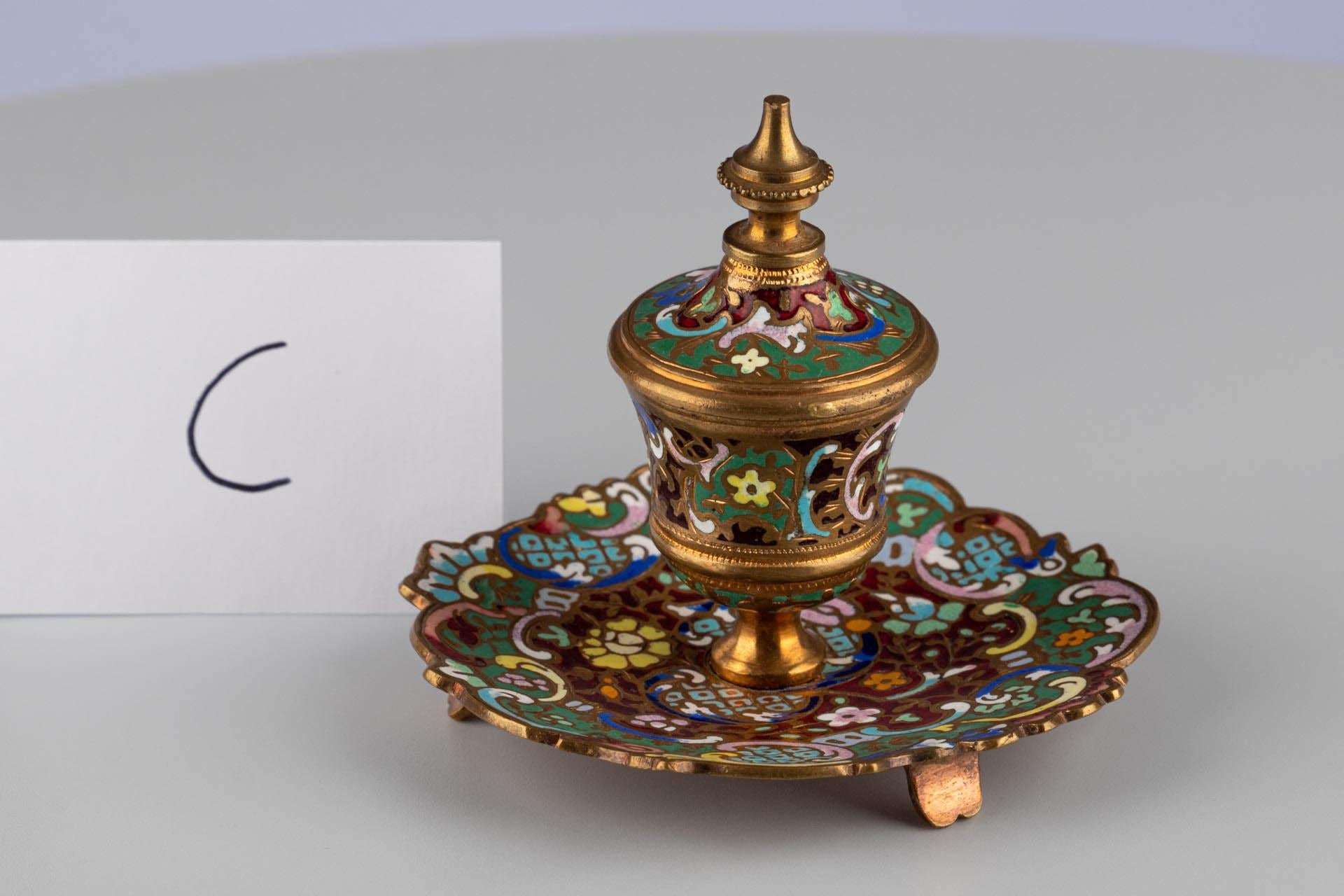 Cloissoné-Enamel-Tintenfass, Frankreich, Ende 19. Jahrhundert, ca. 1870-1890 im Angebot 5
