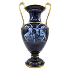Late 19th Century Cobalt Blue Meissen Handle Vase with Mythological Scenes