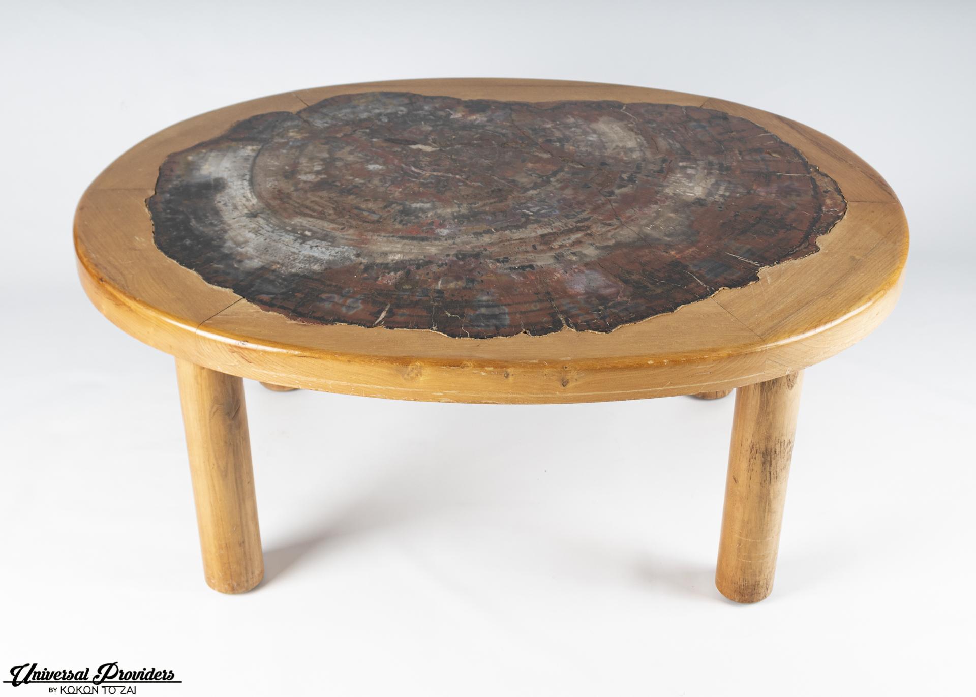 Late 19th Century Coffee Table in Elm Wood Frame and Petrified Wood Top For Sale 2