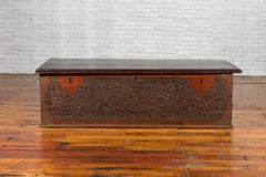 Late 19th Century Coffer from Sumatra with Carved Motifs and Iron Hardware