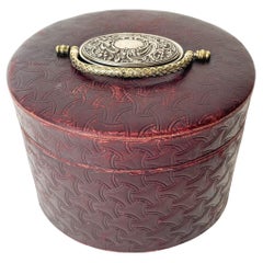Used Late 19th Century Collar Box, Leather and Silver Plated Metal, Silk Lined