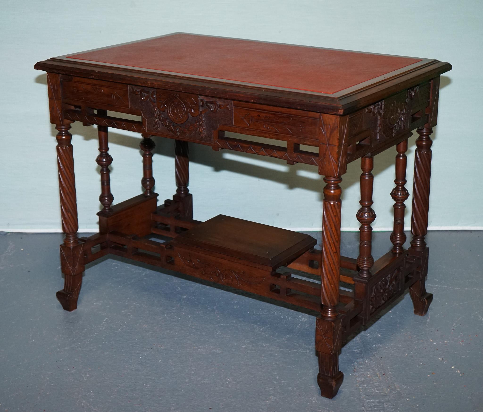 British LATE 19TH CENTURY CONTINENTAL CARVED WALNUT WRITING TABLE LEATHER iNLAY TOP For Sale