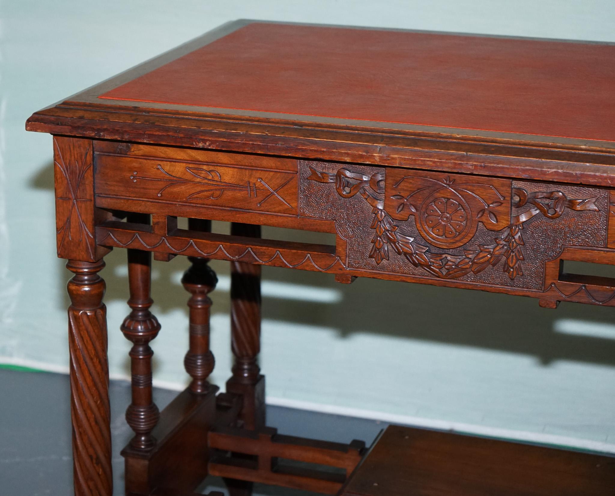 Hand-Crafted LATE 19TH CENTURY CONTINENTAL CARVED WALNUT WRITING TABLE LEATHER iNLAY TOP For Sale