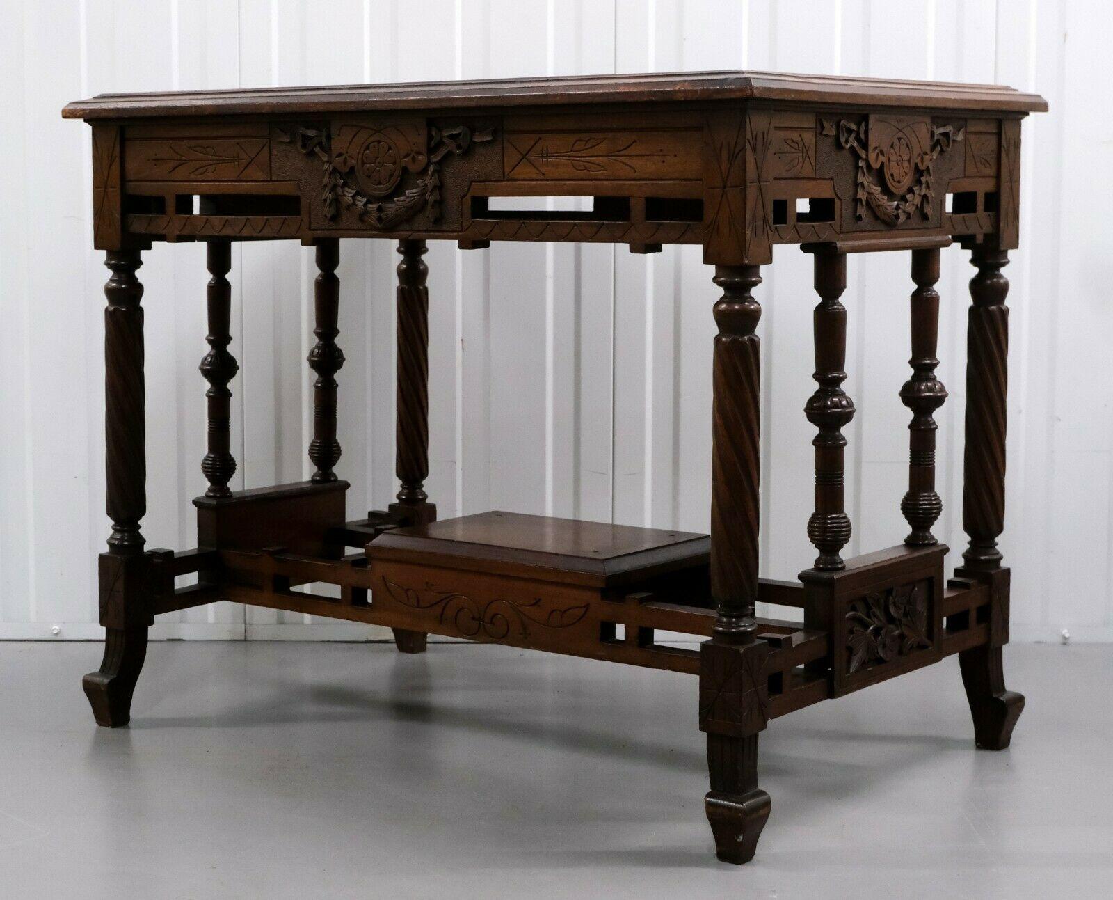 English Late 19th Century Continental Carved Walnut Writing Table on Leather Inset Top For Sale