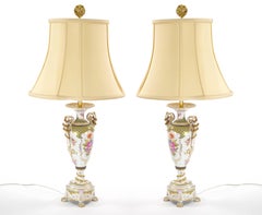 Late 19th Century Continental Hand-Gilt Porcelain Two-Handled Table Lamps