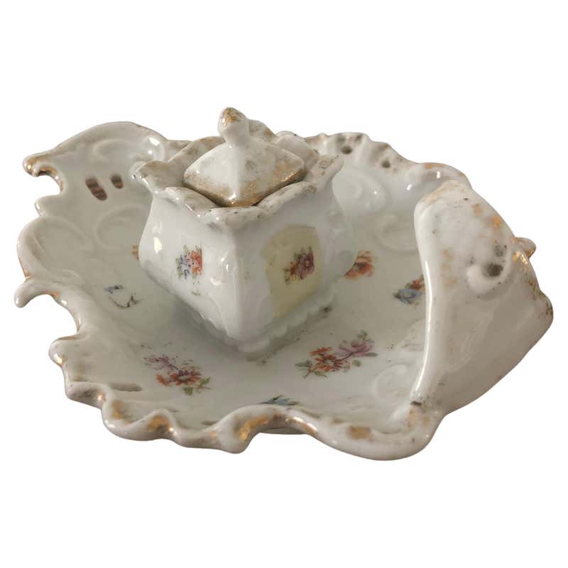 Early 19th Century Hand Painted Porcelain and Brass Inkwell, Paris ...