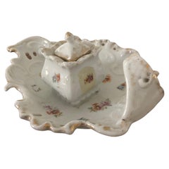Late 19th Century Continental Porcelain Inkwell with Hand Painted Flowers