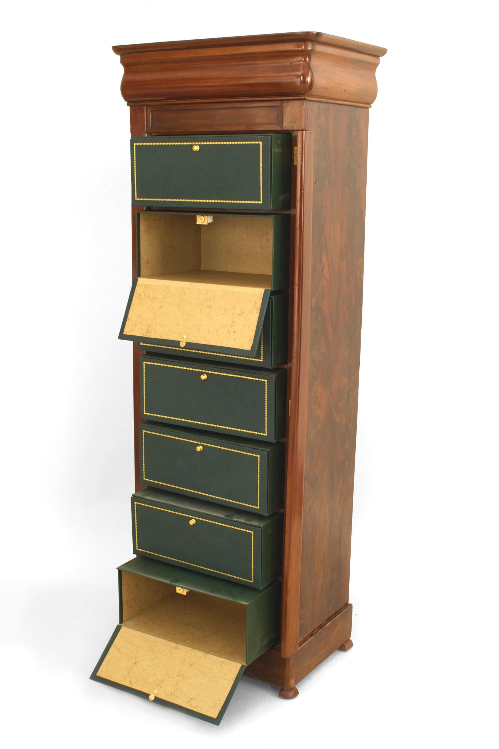 Baltic Continental Mahogany Semainier Chest with Green Leather Drawers