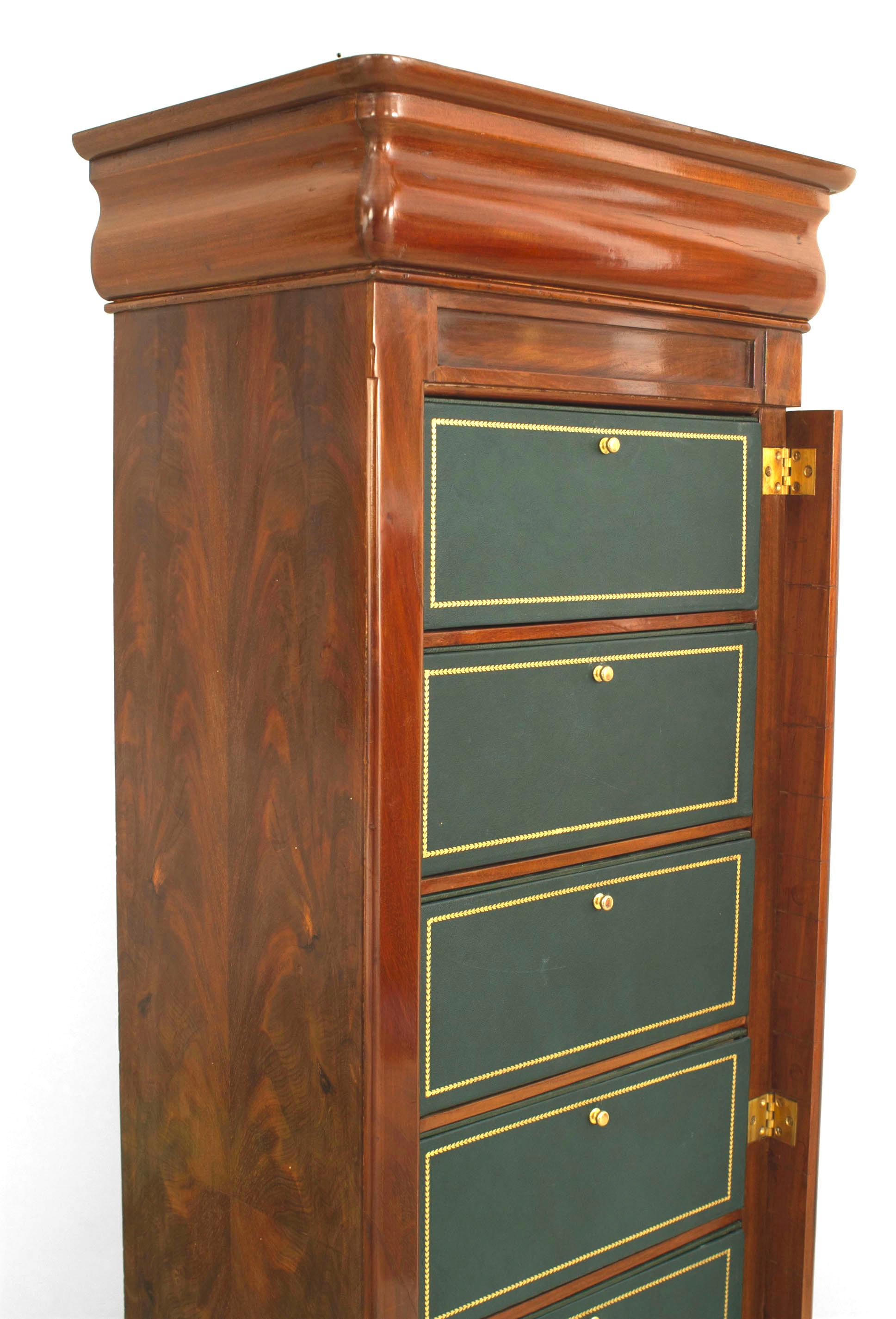 European Continental Mahogany Semainier Chest with Green Leather Drawers