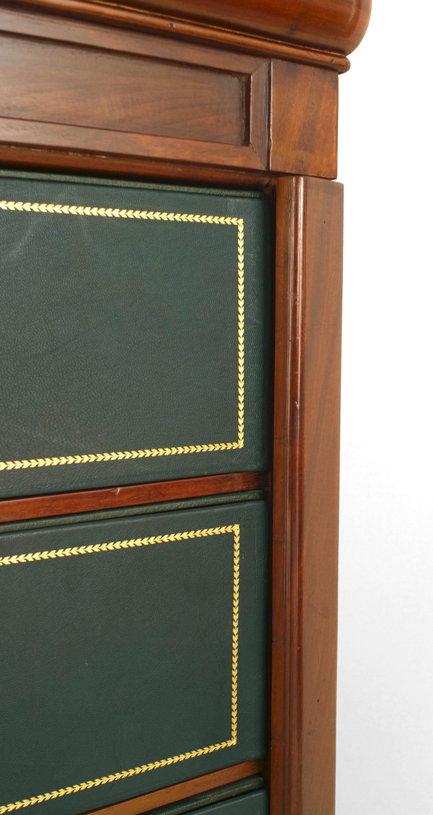 Continental Mahogany Semainier Chest with Green Leather Drawers In Good Condition In New York, NY