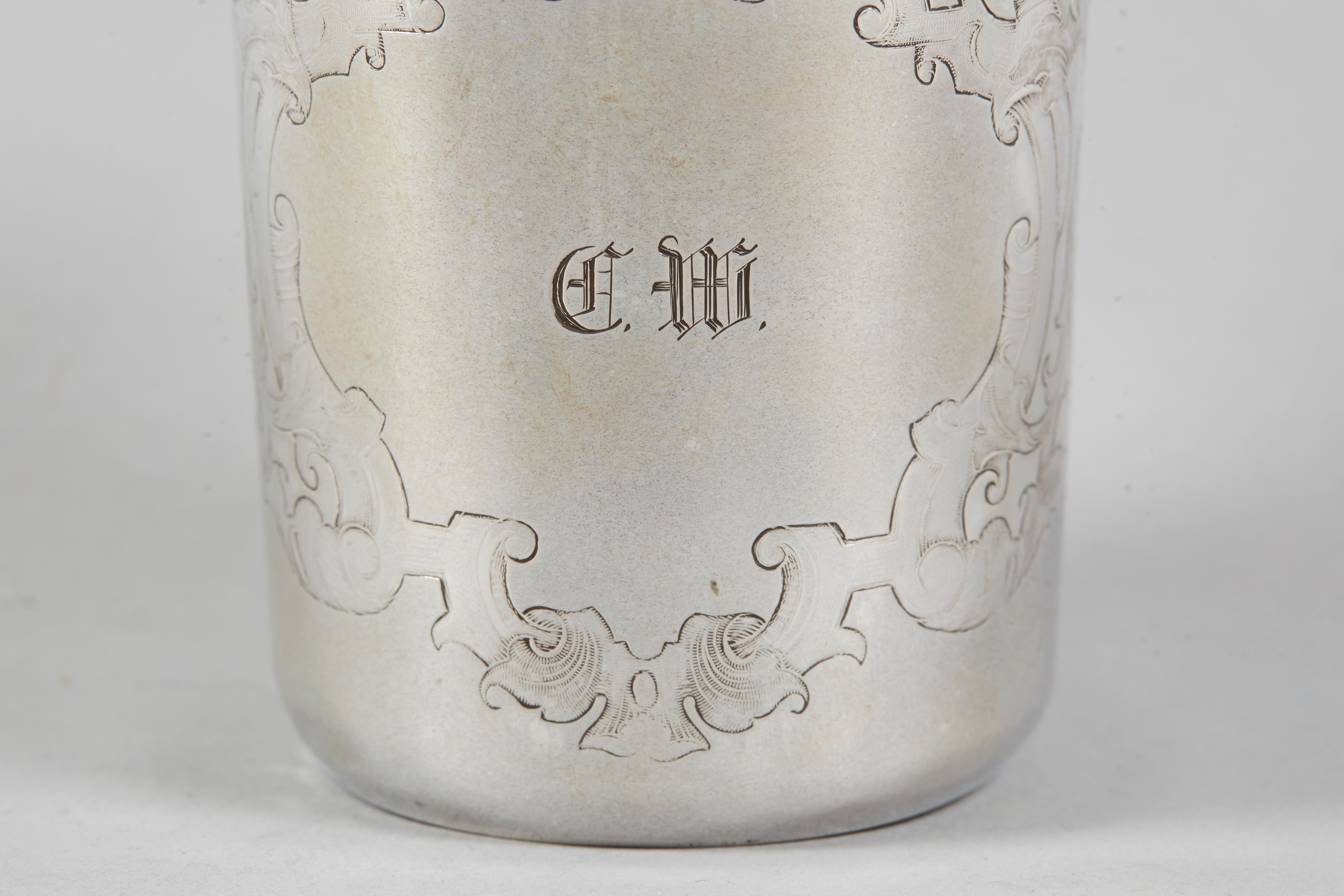 Engraved Late 19th Century Continental Silver Kiddush Cup For Sale