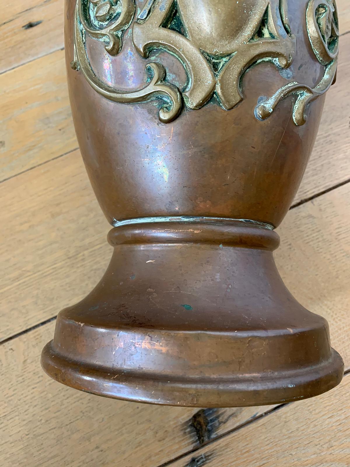 Late 19th Century Copper Cachepot with Crest by Joseph Heinrichs, Marked 5