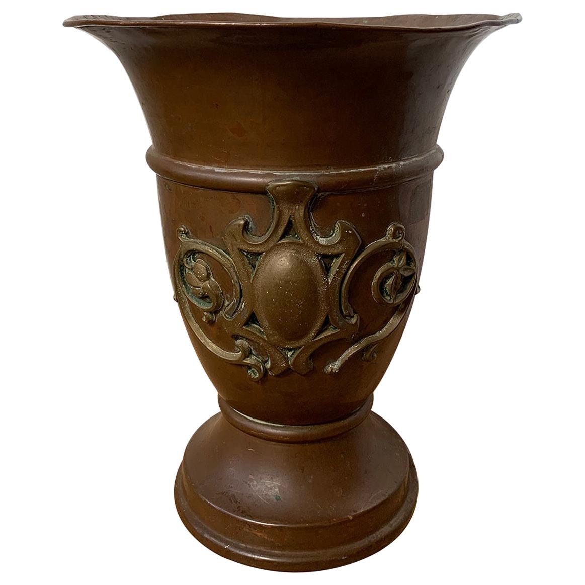 Late 19th Century Copper Cachepot with Crest by Joseph Heinrichs, Marked