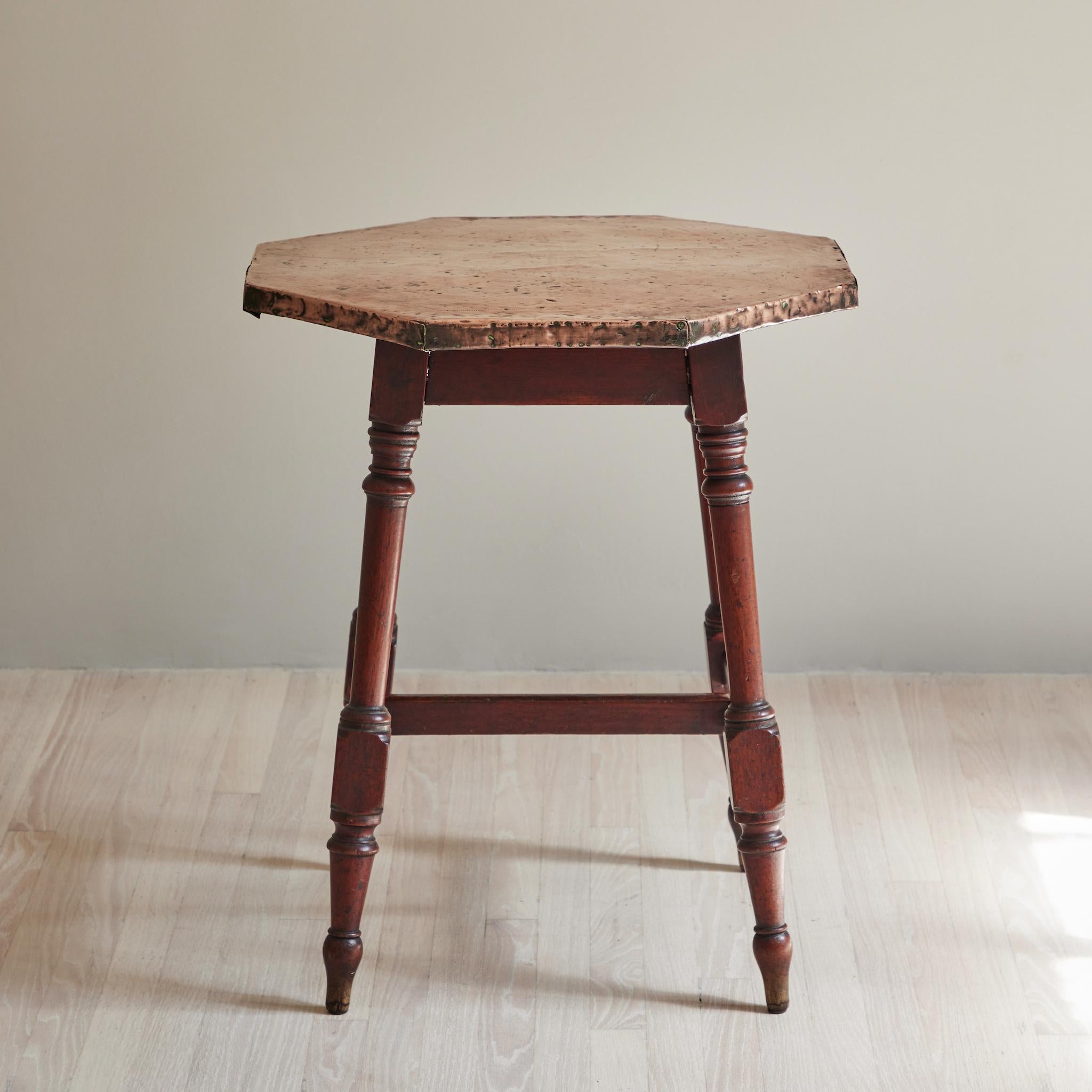 Victorian Late 19th Century Copper Top Side Table with Wooden Legs from England