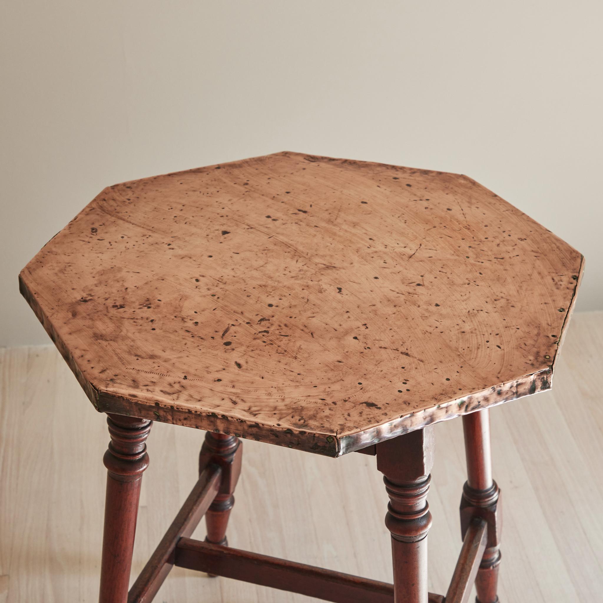 Late 19th Century Copper Top Side Table with Wooden Legs from England 1