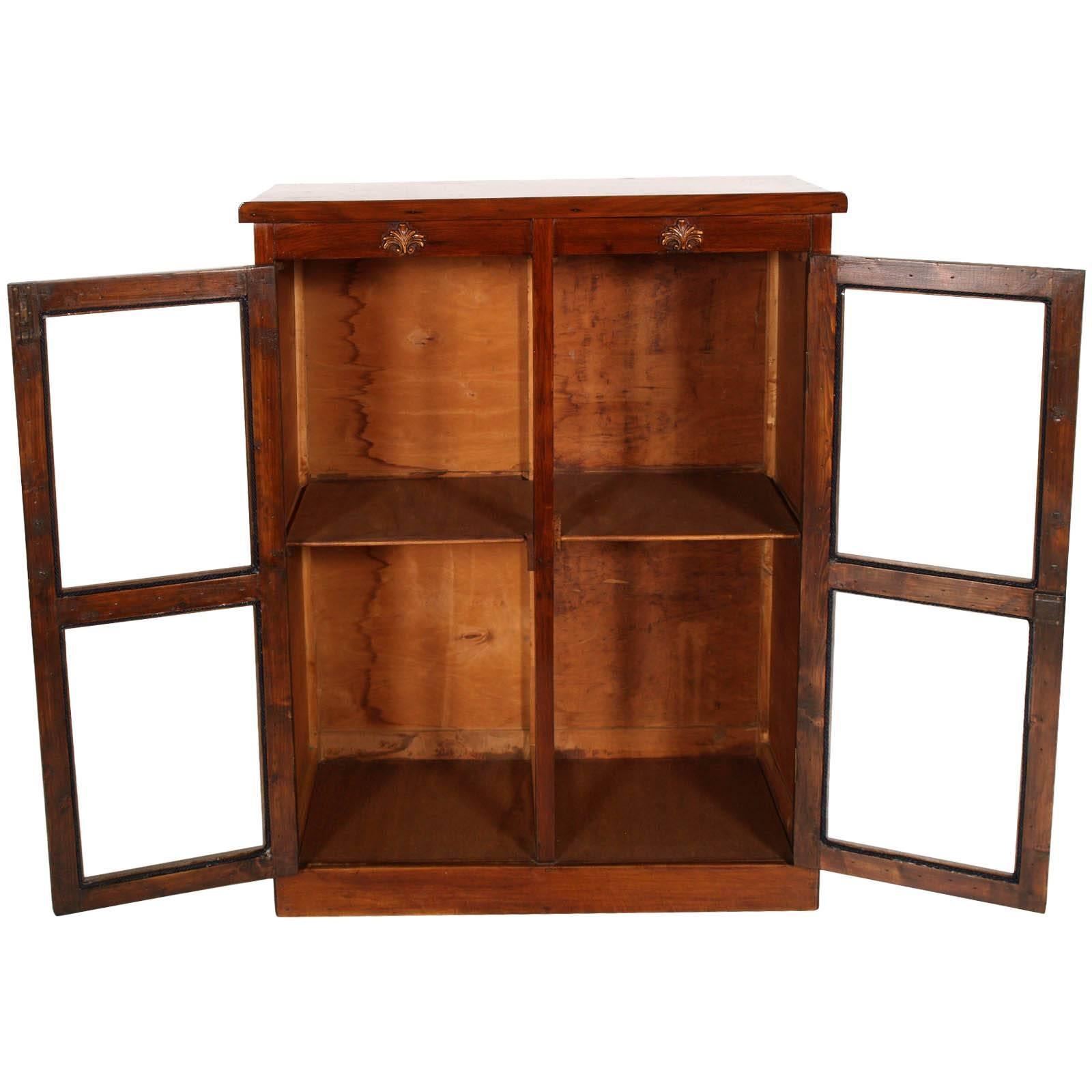 Italian Late 19th Century Country Glazed Cabinet with Secret on Top Walnut Wax-Polished