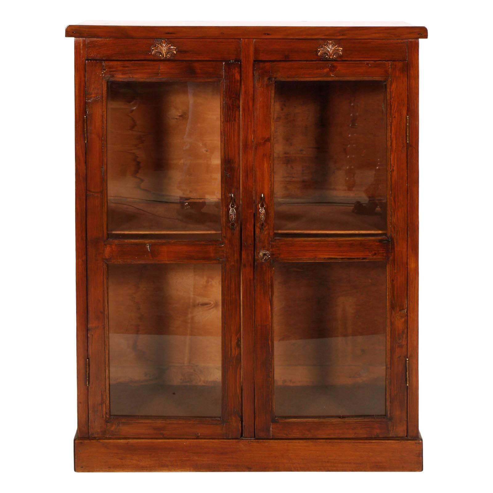 Late 19th Century Country Glazed Cabinet with Secret on Top Walnut Wax-Polished