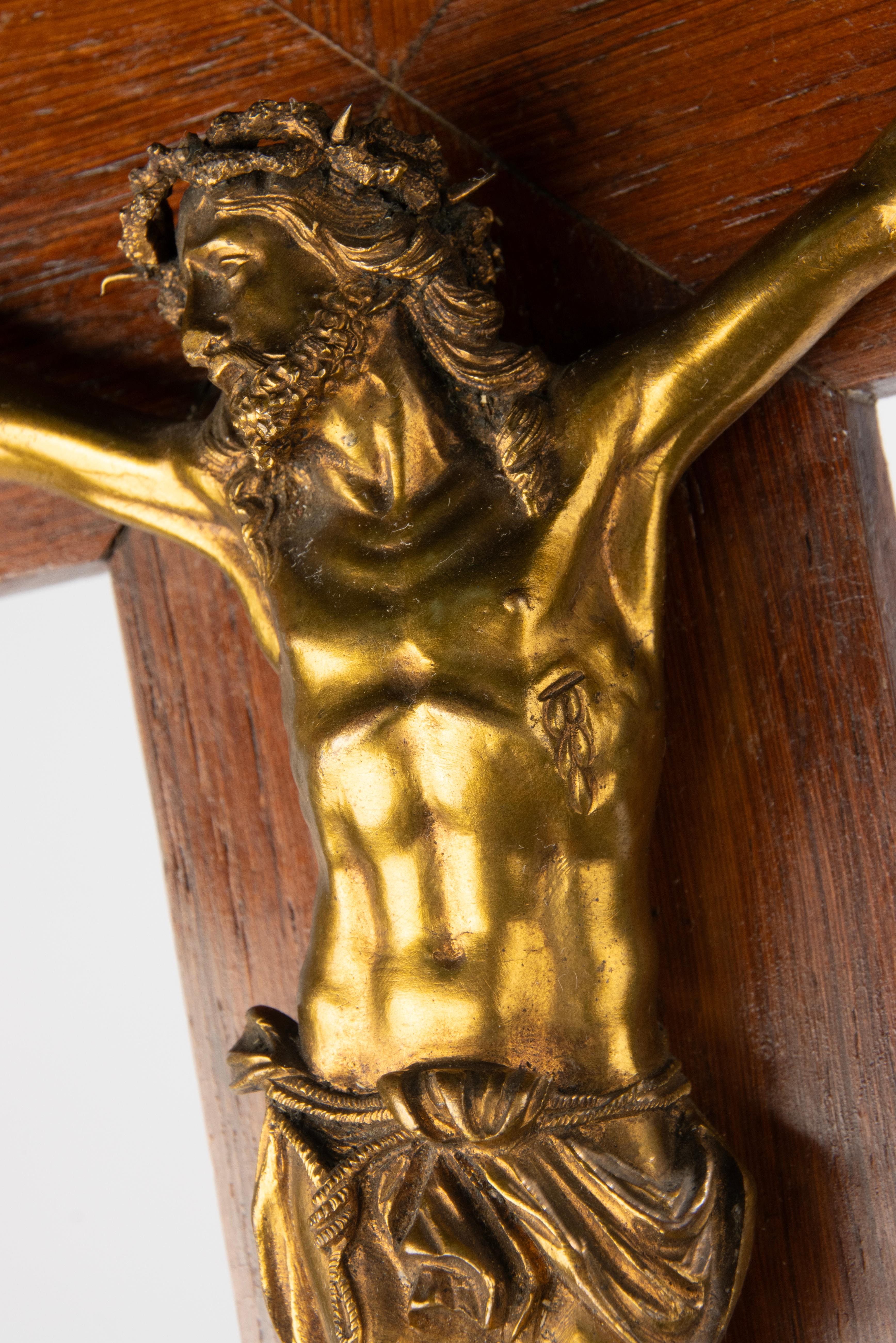 Late 19th Century Crucifix - Corpus Christi - Ormolu Gilt Bronze - Wooden Cross 10