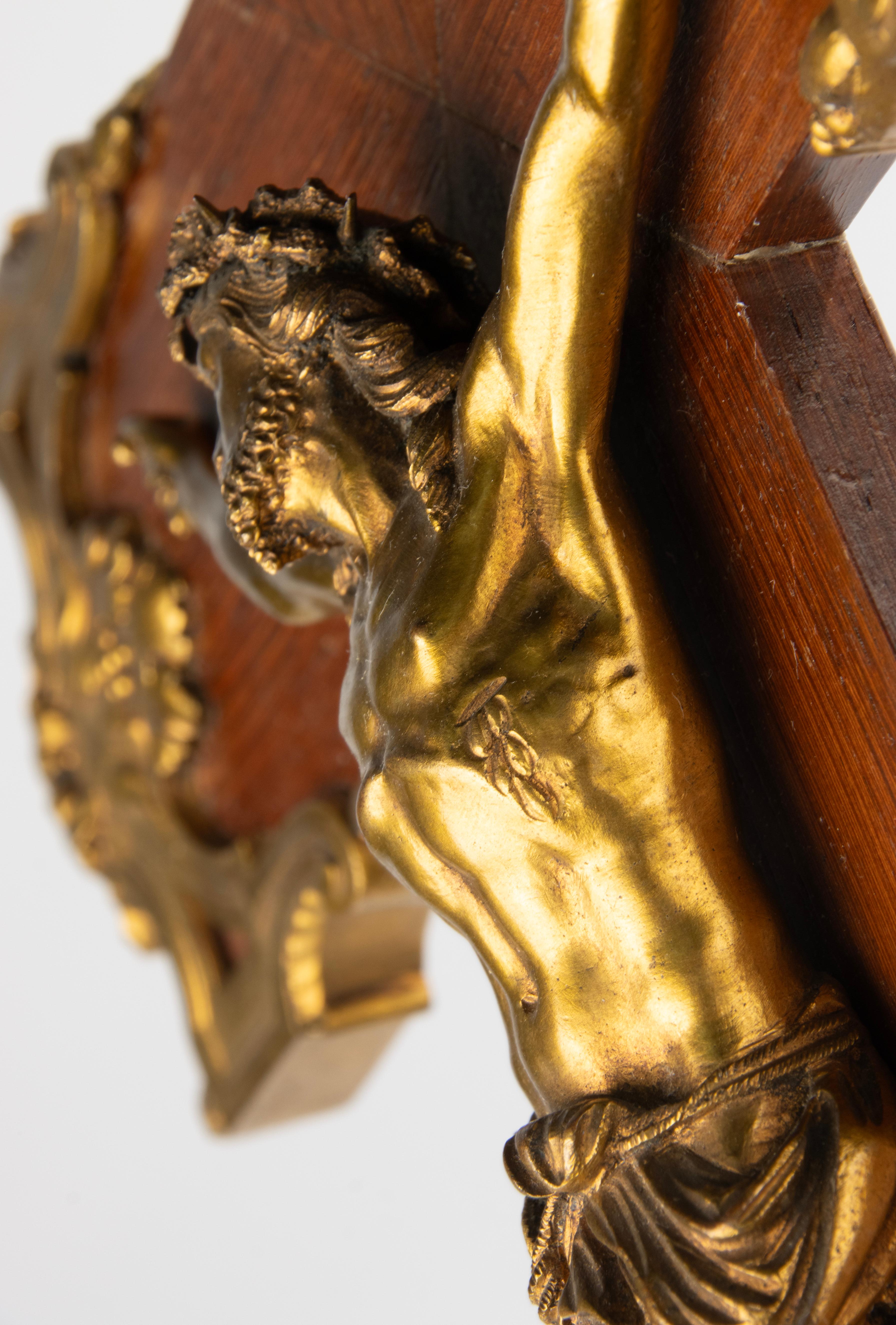 Late 19th Century Crucifix - Corpus Christi - Ormolu Gilt Bronze - Wooden Cross 11