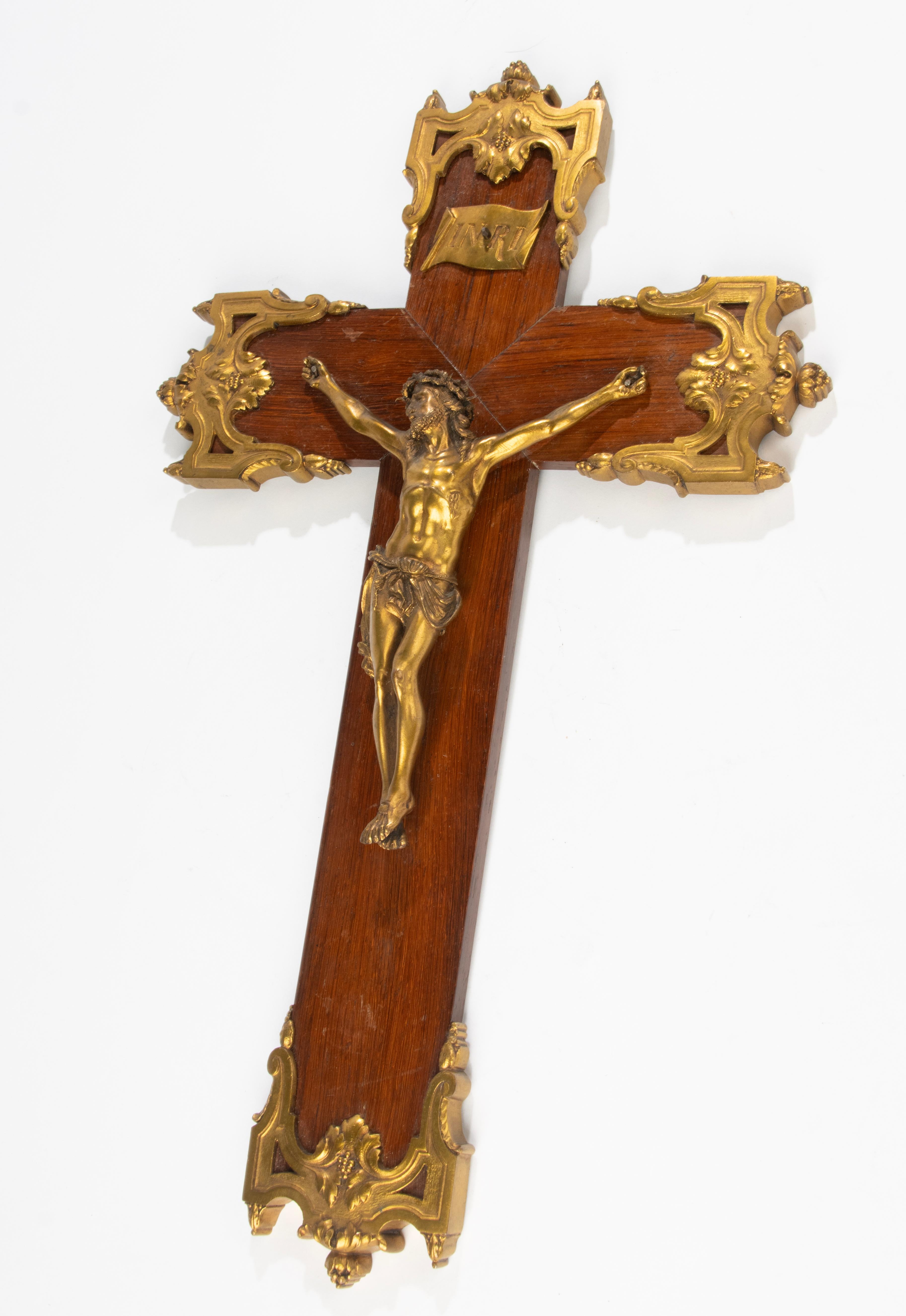 Late 19th Century Crucifix - Corpus Christi - Ormolu Gilt Bronze - Wooden Cross 12