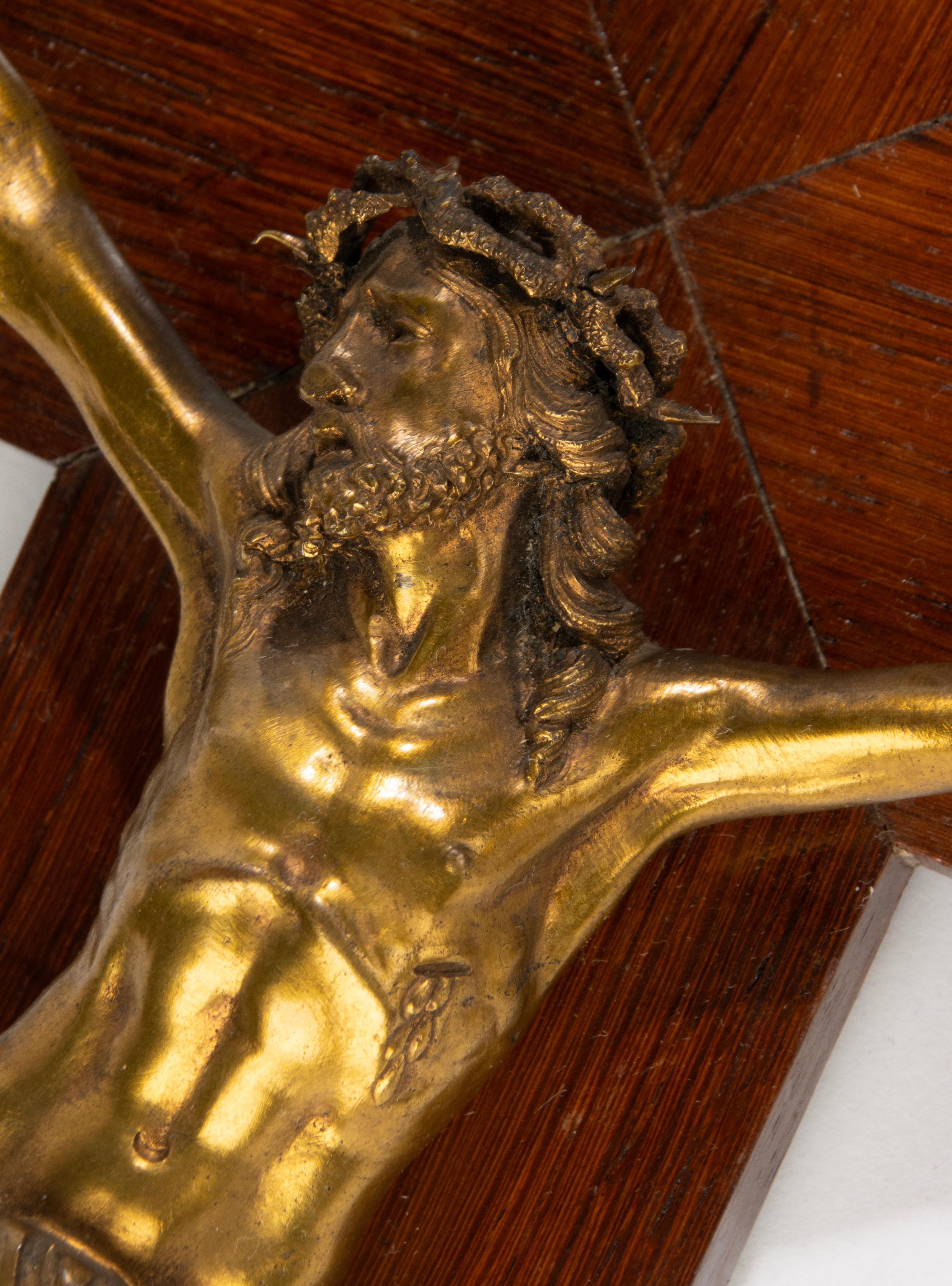 Late 19th Century Crucifix - Corpus Christi - Ormolu Gilt Bronze - Wooden Cross 13