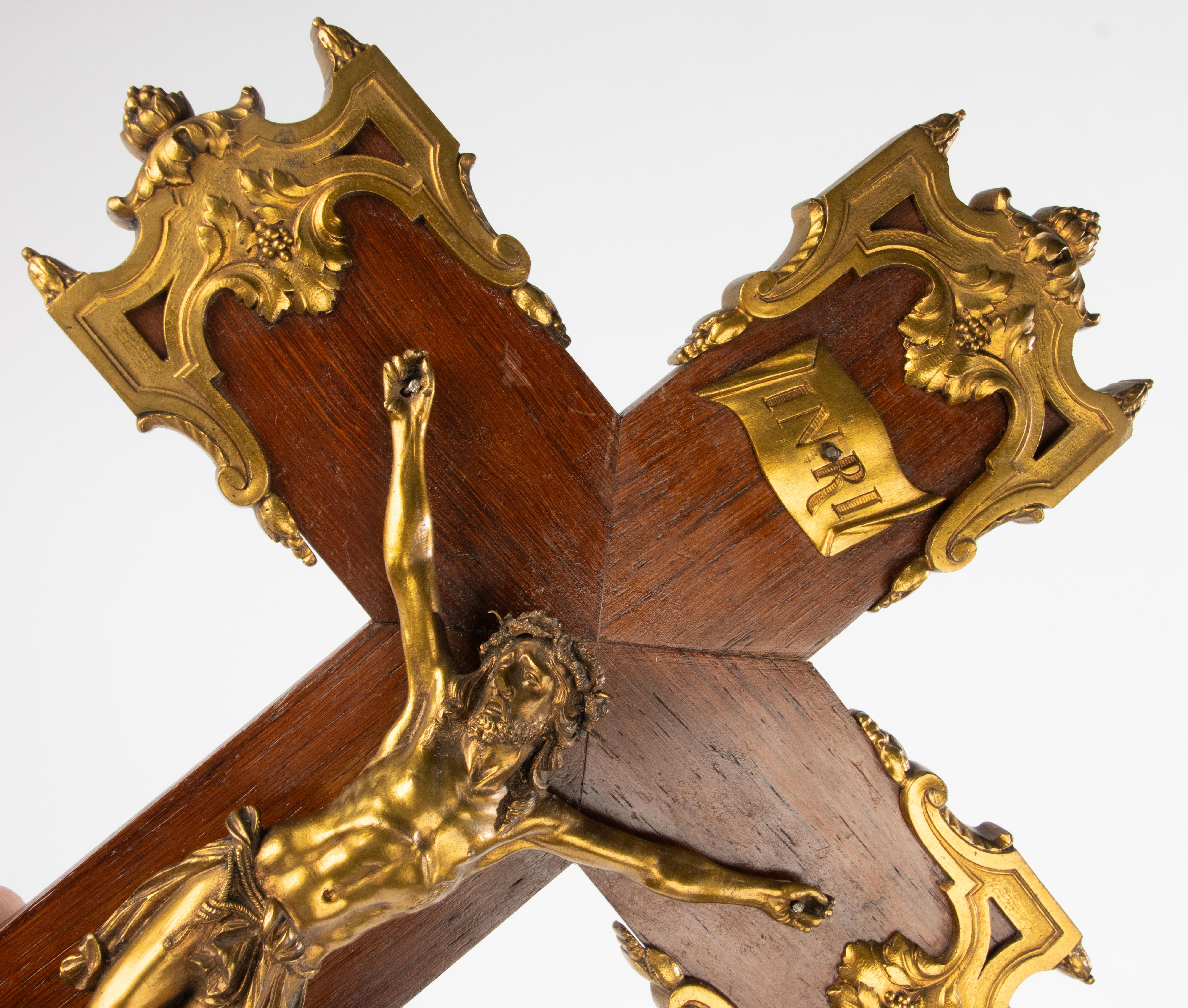 Late 19th Century Crucifix - Corpus Christi - Ormolu Gilt Bronze - Wooden Cross 14