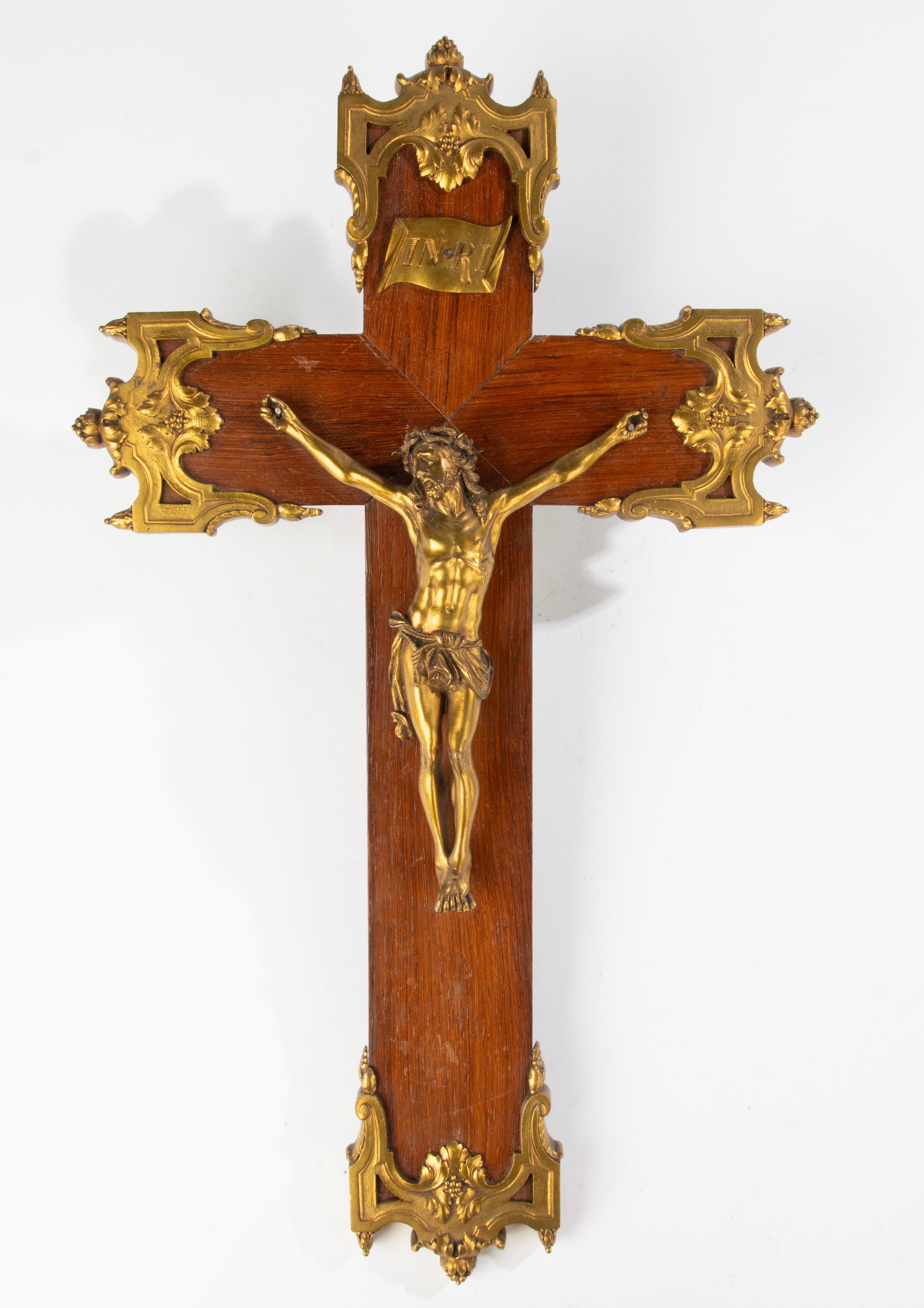 Napoleon III Late 19th Century Crucifix - Corpus Christi - Ormolu Gilt Bronze - Wooden Cross
