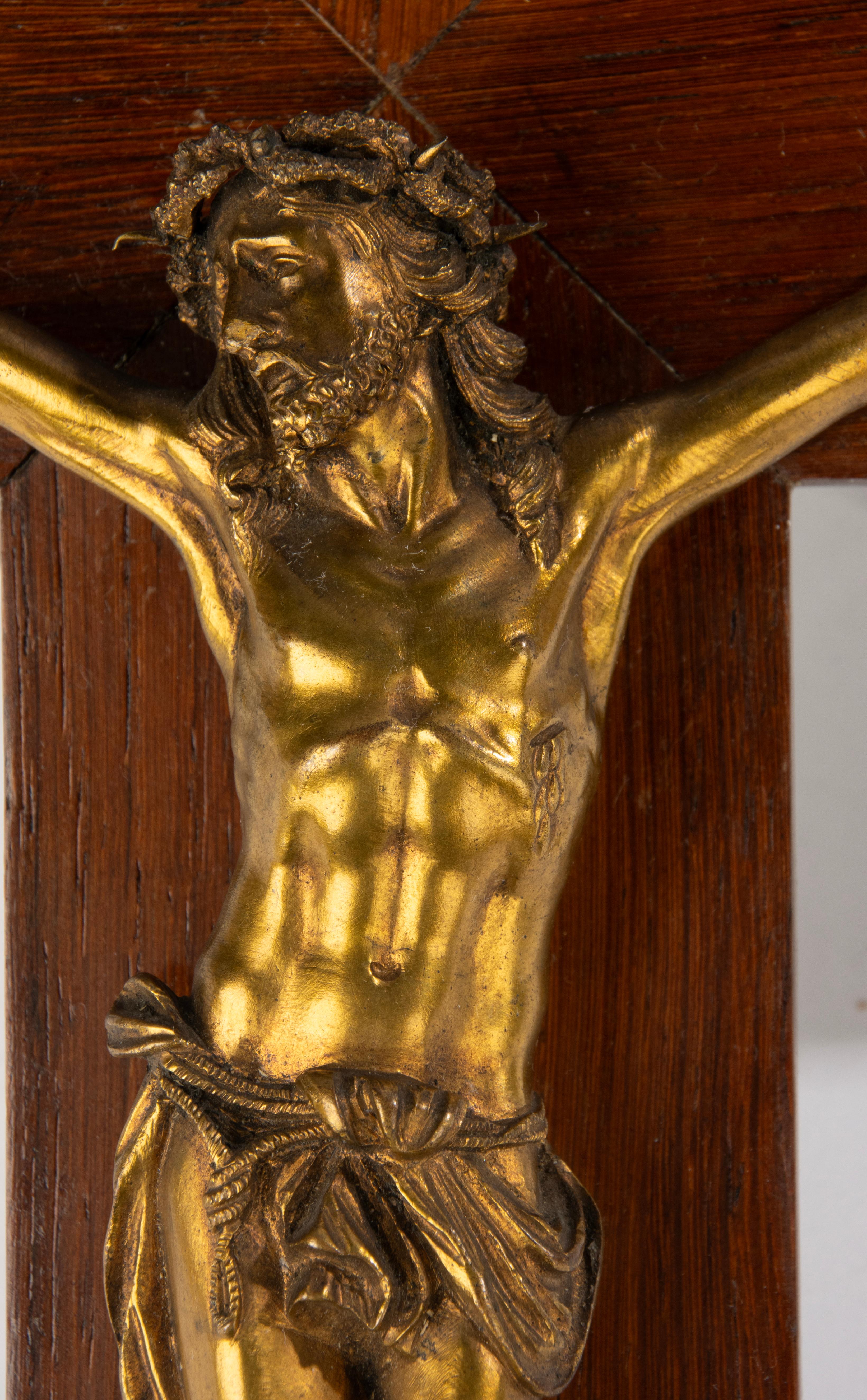French Late 19th Century Crucifix - Corpus Christi - Ormolu Gilt Bronze - Wooden Cross