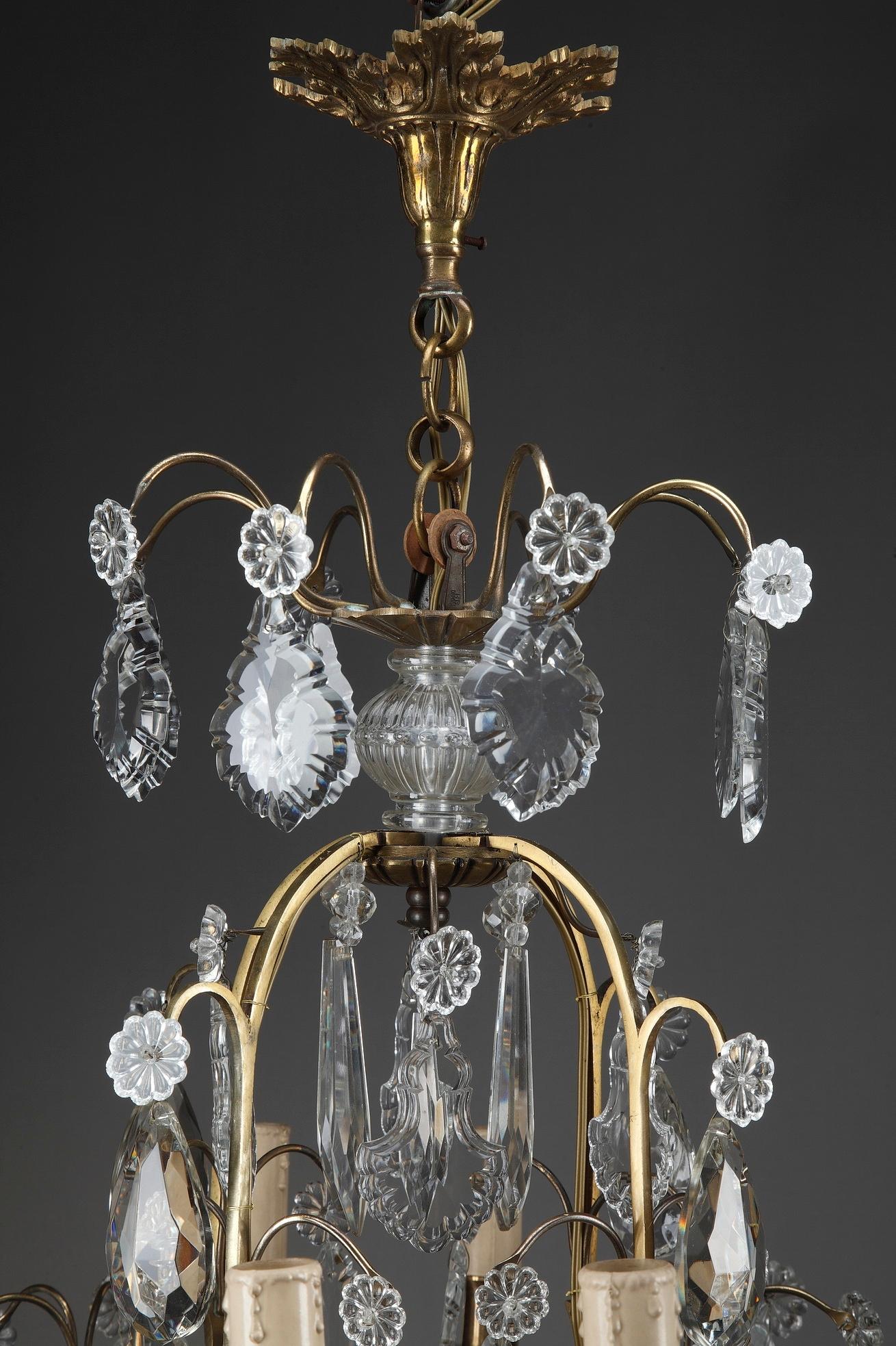 Art Nouveau Late 19th Century Crystal and Bronze 8-Light Chandeliers
